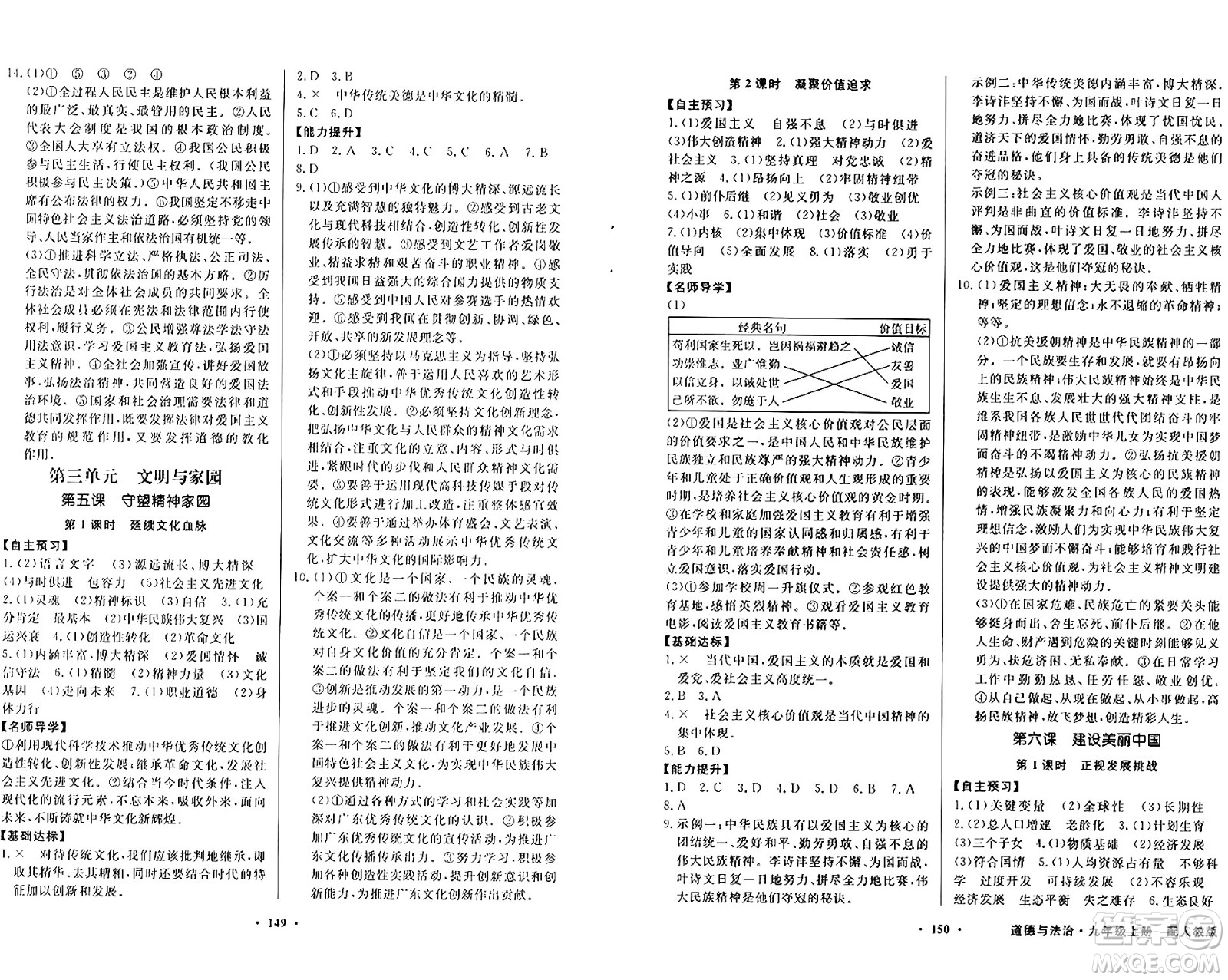 人民教育出版社2024年秋同步導(dǎo)學(xué)與優(yōu)化訓(xùn)練九年級(jí)道德與法治上冊(cè)人教版答案