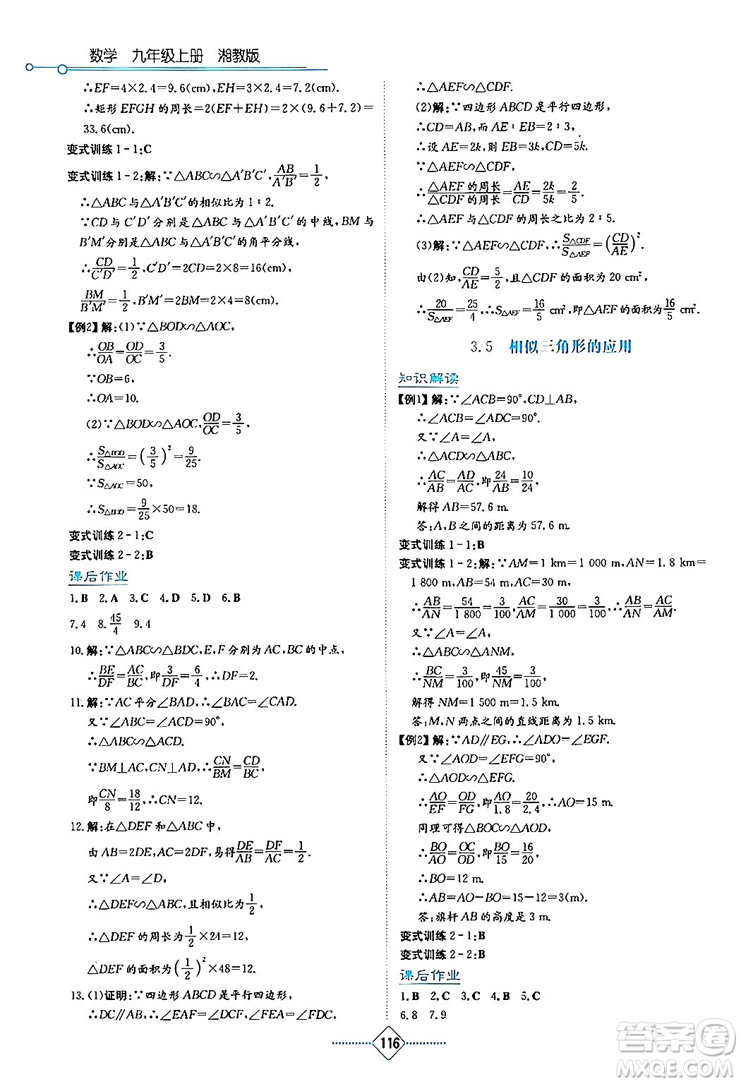 湖南教育出版社2024年秋學(xué)法大視野九年級(jí)數(shù)學(xué)上冊(cè)湘教版答案