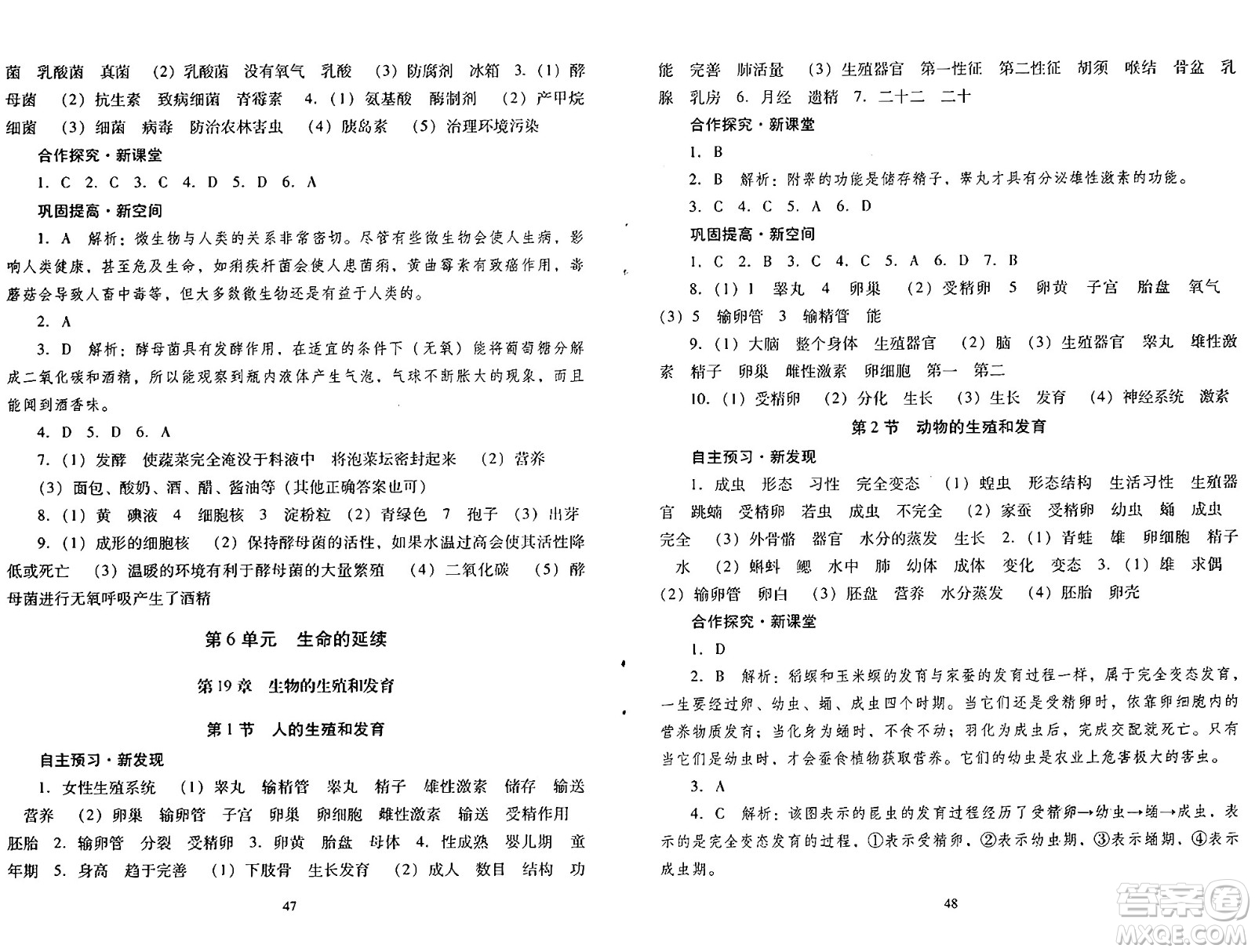 廣東教育出版社2024年秋南方新課堂金牌學(xué)案八年級(jí)生物上冊(cè)北師大版答案