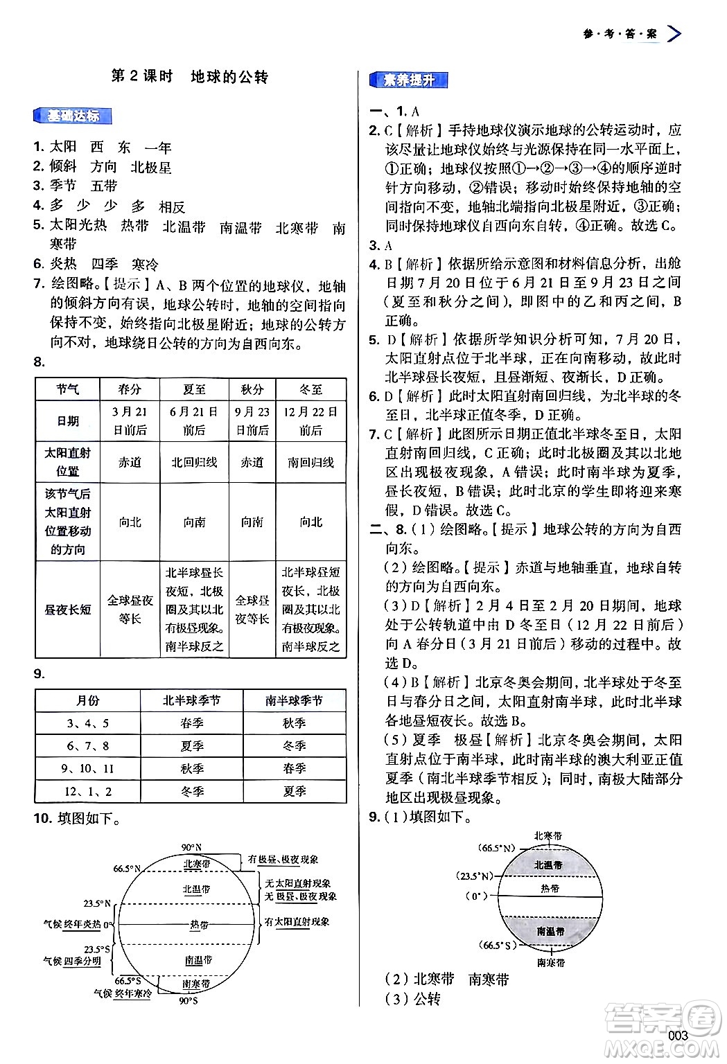 天津教育出版社2024年秋學習質(zhì)量監(jiān)測七年級地理上冊人教版答案