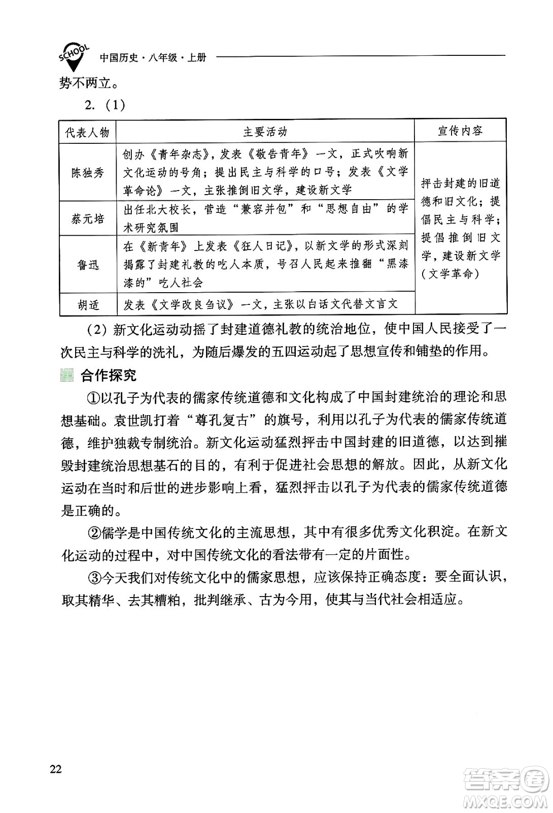 山西教育出版社2024年秋新課程問題解決導(dǎo)學(xué)方案八年級中國歷史上冊人教版答案