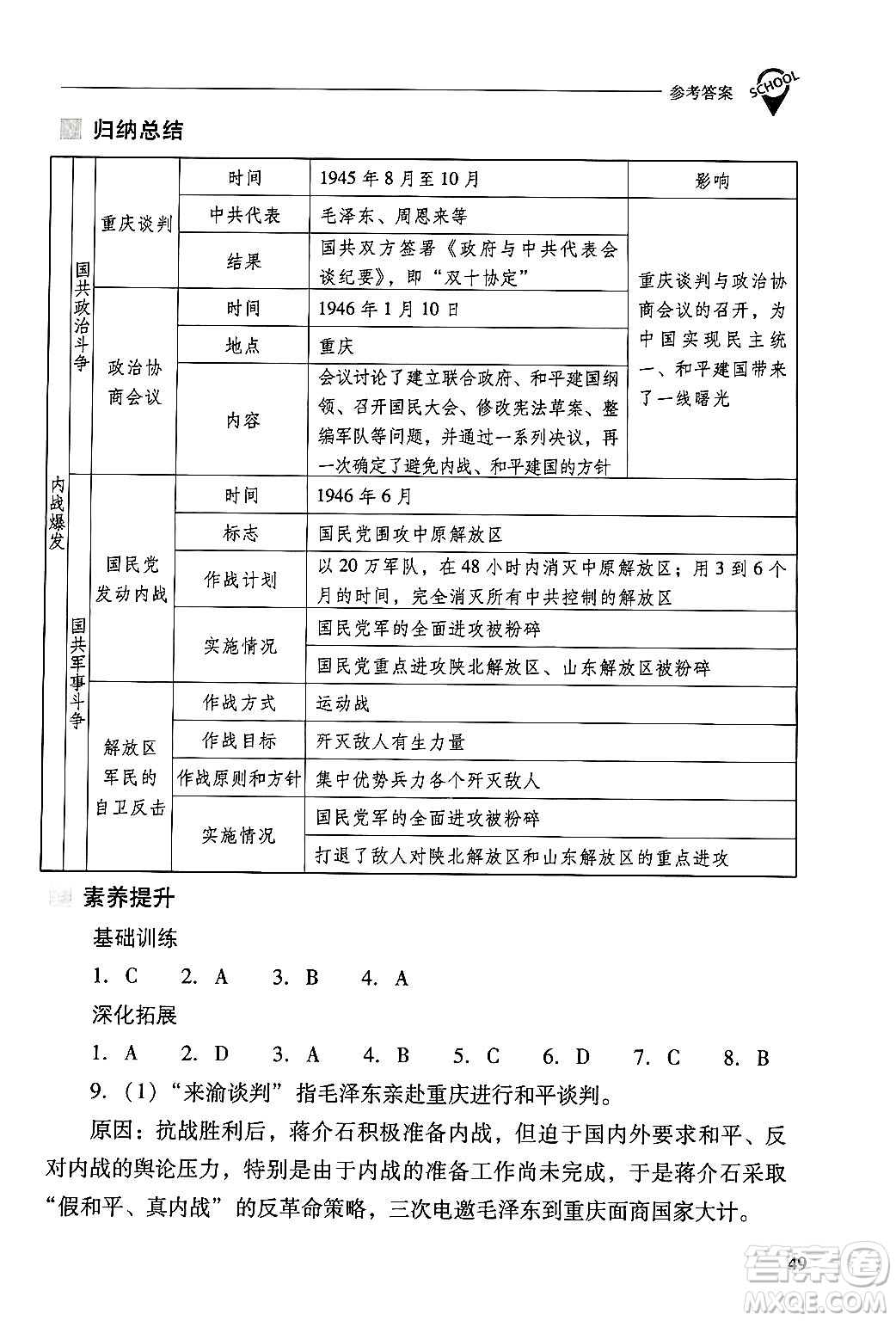 山西教育出版社2024年秋新課程問題解決導(dǎo)學(xué)方案八年級中國歷史上冊人教版答案