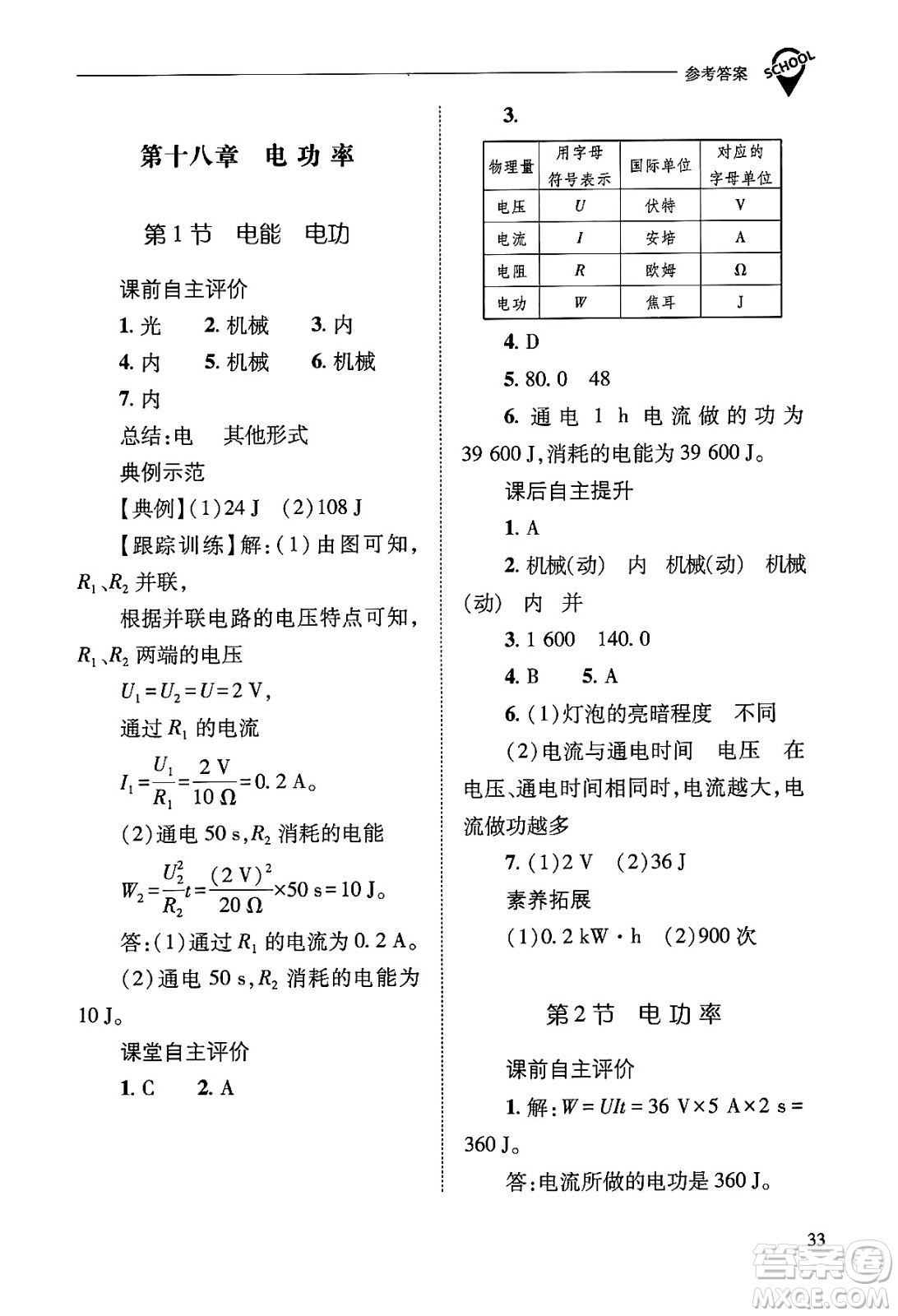 山西教育出版社2025年秋新課程問(wèn)題解決導(dǎo)學(xué)方案九年級(jí)物理全一冊(cè)人教版答案