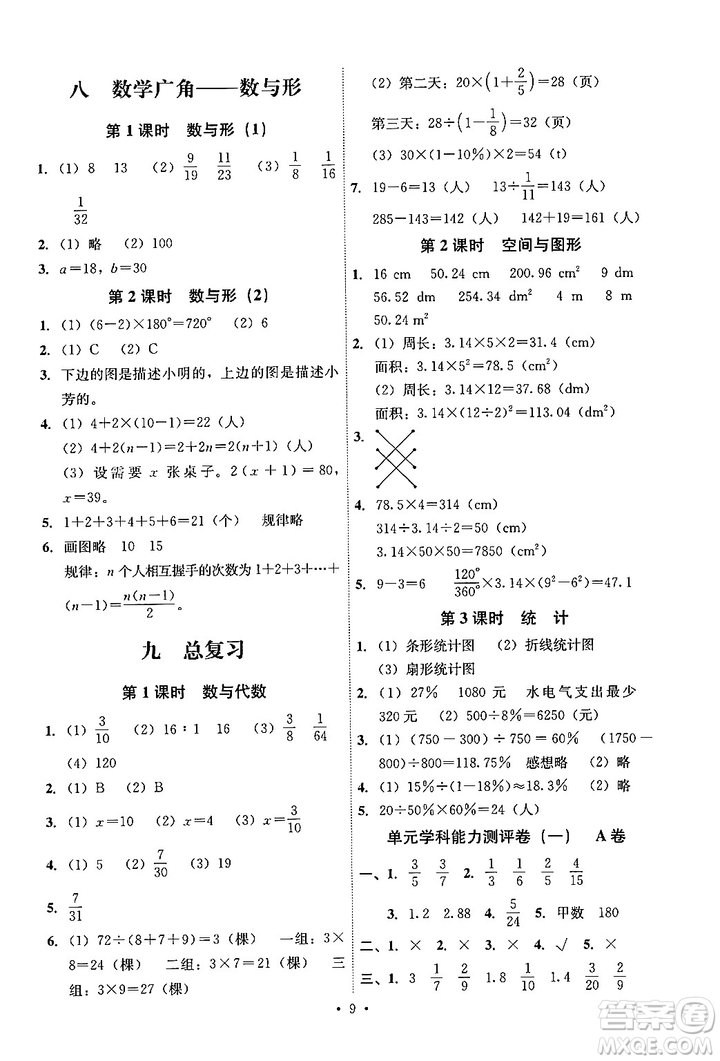 人民教育出版社2024年秋能力培養(yǎng)與測(cè)試六年級(jí)數(shù)學(xué)上冊(cè)人教版湖南專版答案