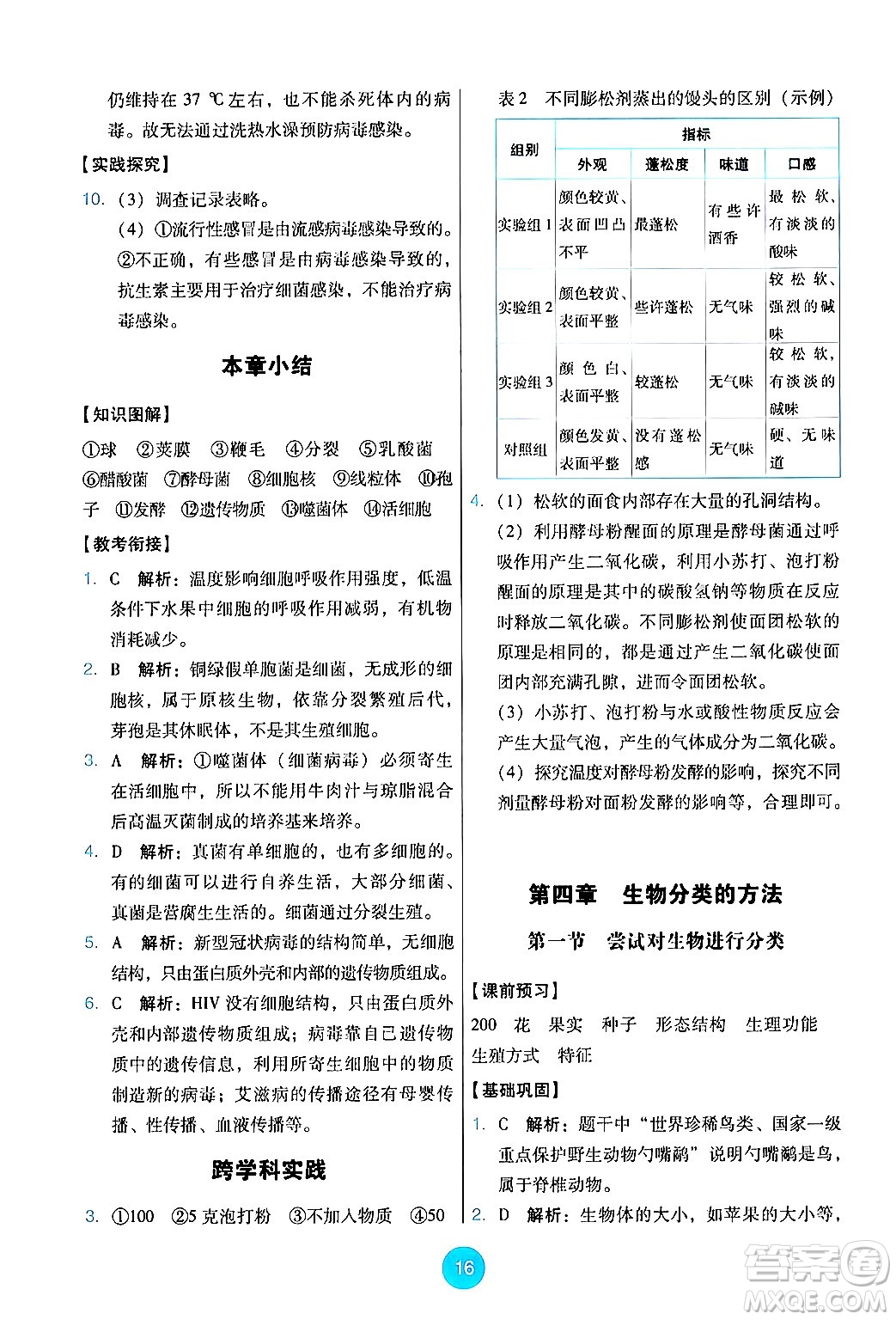 人民教育出版社2024年秋能力培養(yǎng)與測試七年級生物上冊人教版答案