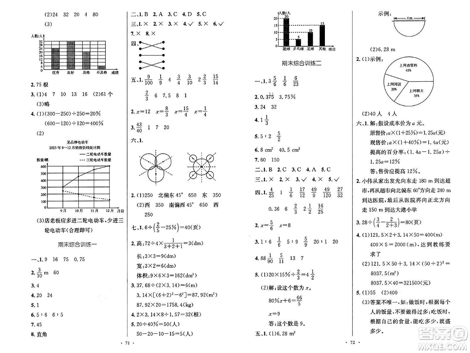 人民教育出版社2024年秋小學同步測控優(yōu)化設計六年級數學上冊人教版增強版答案