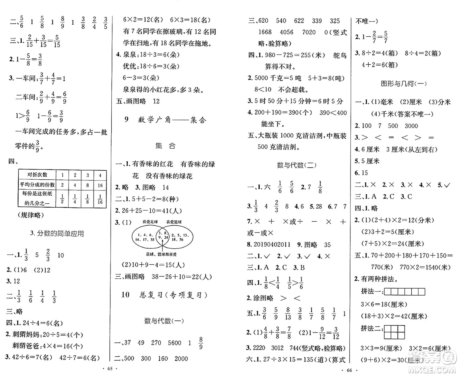 人民教育出版社2024年秋小學同步測控優(yōu)化設計三年級數學上冊人教版增強版答案