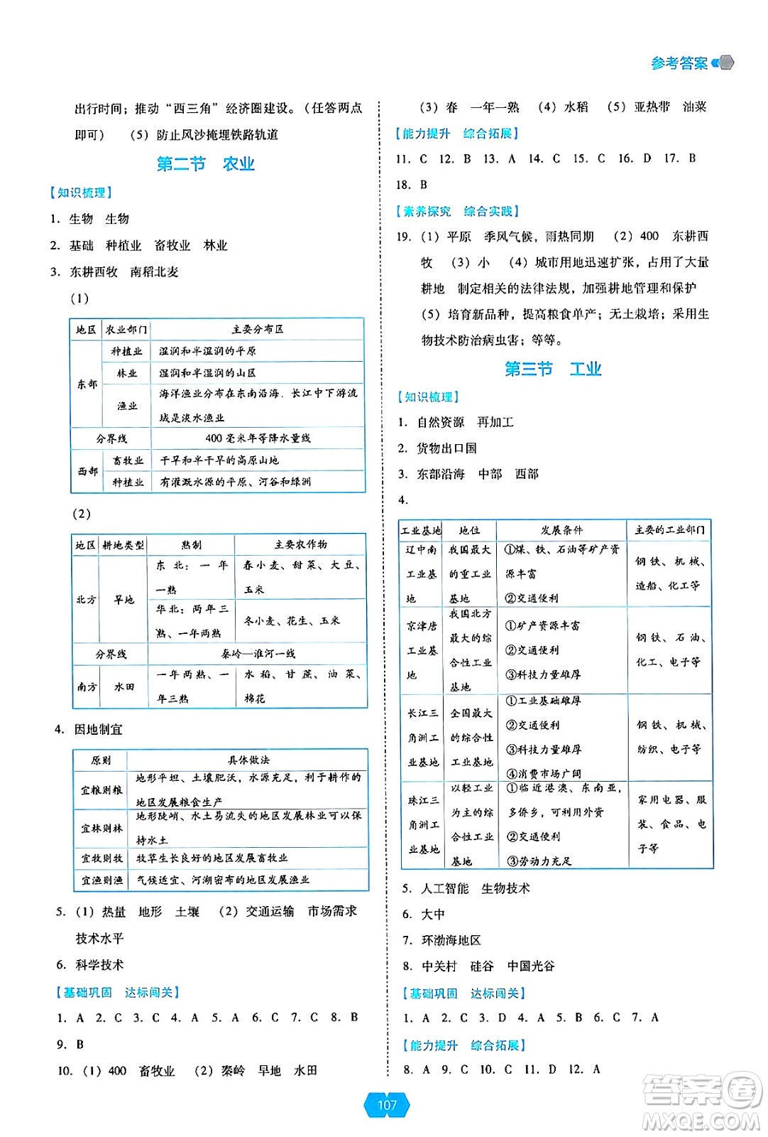 遼海出版社2024年秋新課程能力培養(yǎng)八年級地理上冊人教版答案