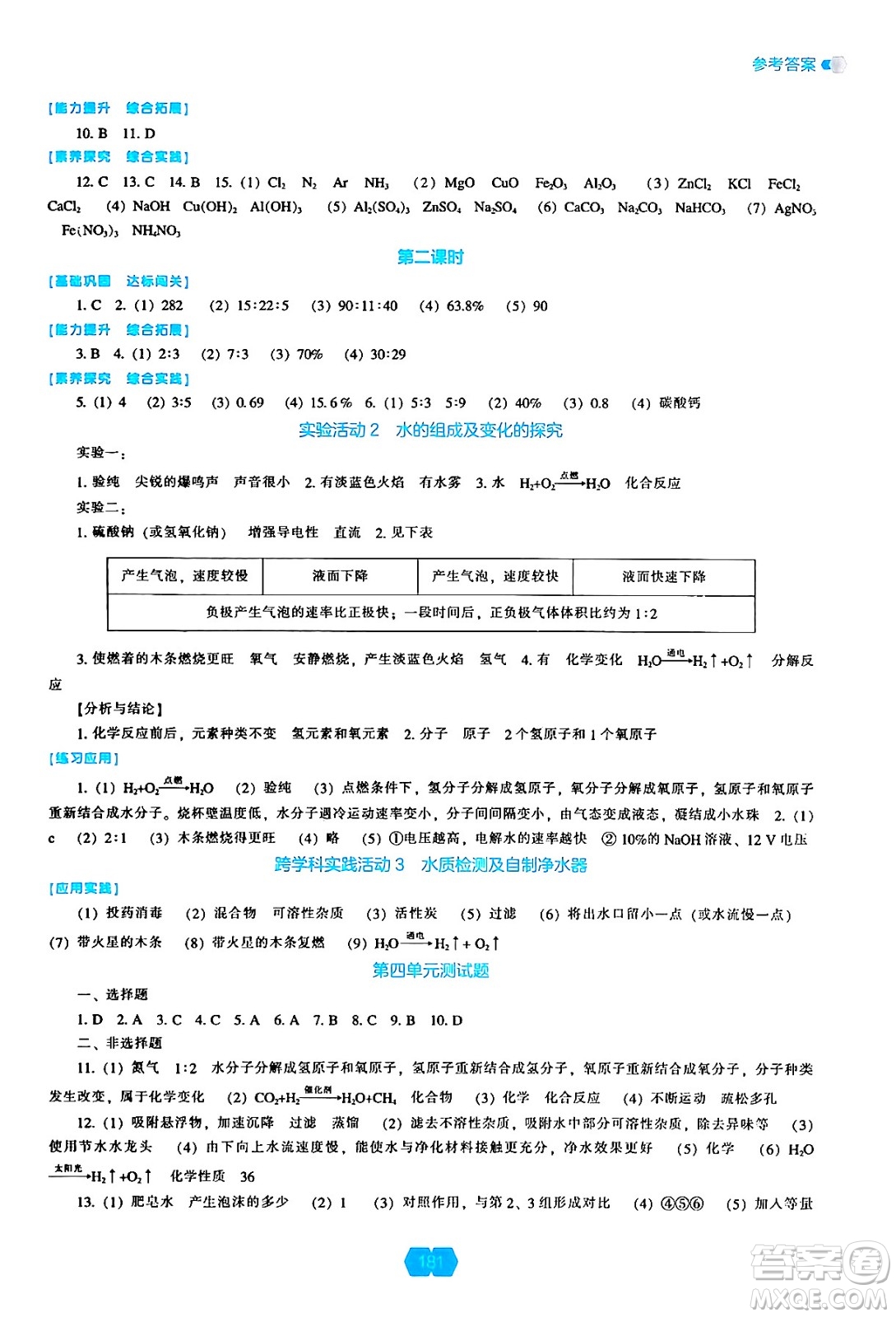 遼海出版社2024年秋新課程能力培養(yǎng)九年級化學(xué)上冊人教版答案