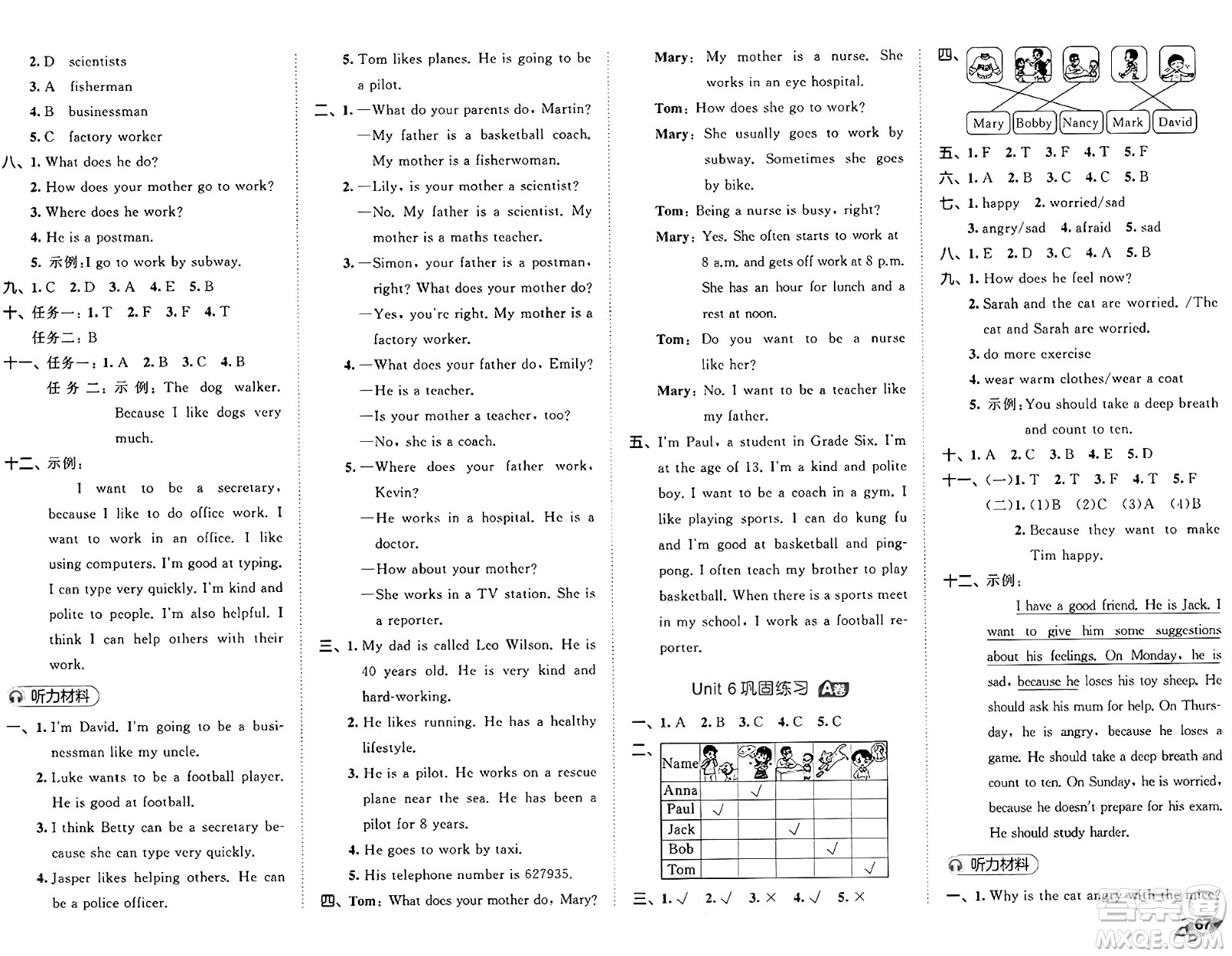 首都師范大學(xué)出版社2024年秋53全優(yōu)卷六年級英語上冊人教PEP版答案