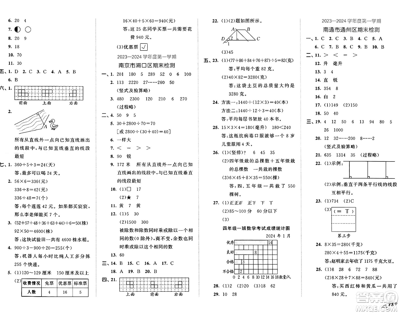 西安出版社2024年秋53全優(yōu)卷四年級數(shù)學(xué)上冊蘇教版答案