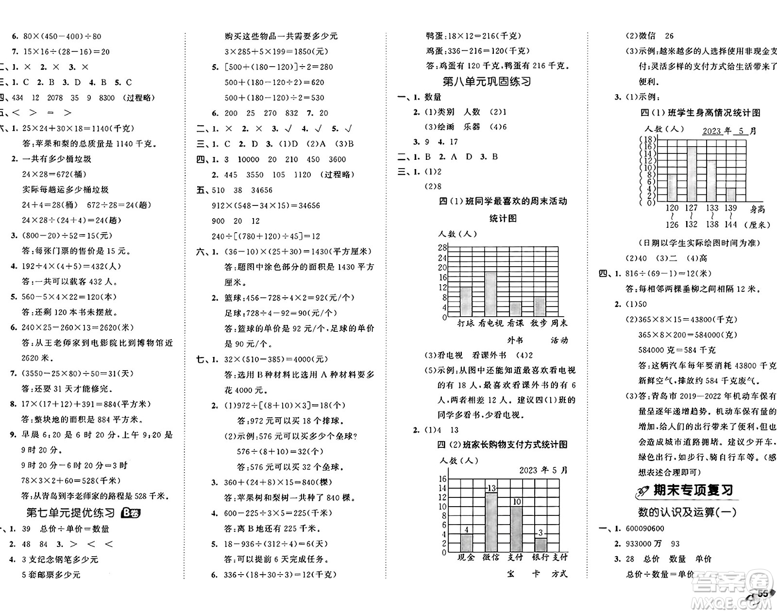 首都師范大學(xué)出版社2024年秋53全優(yōu)卷四年級(jí)數(shù)學(xué)上冊(cè)青島版答案