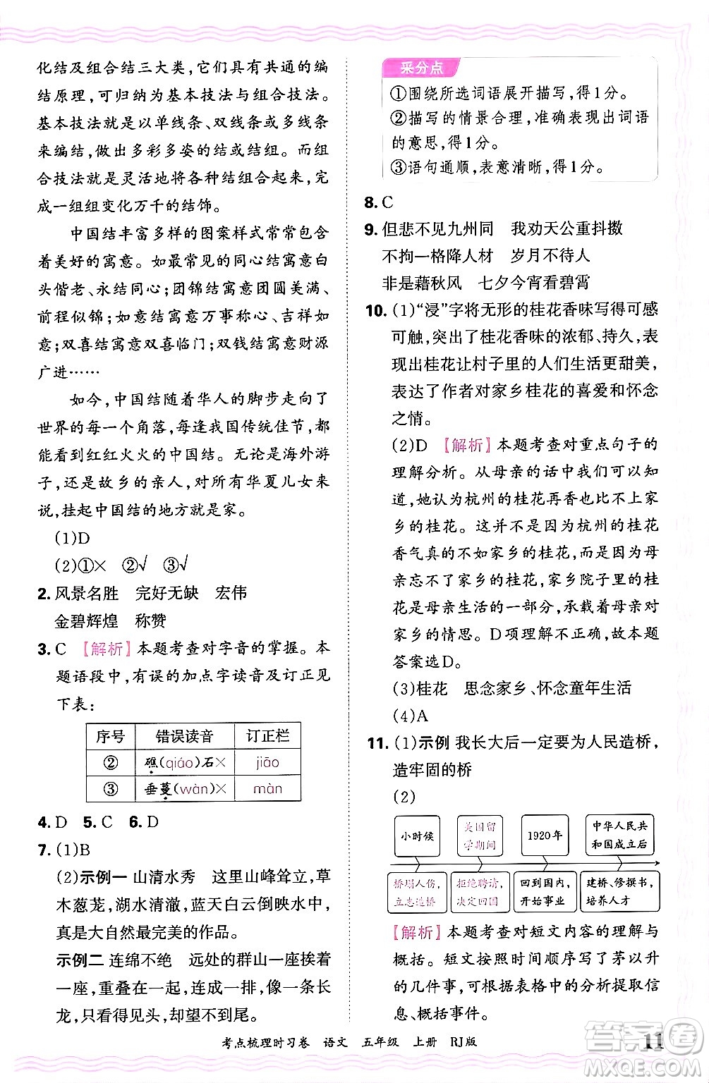 江西人民出版社2024年秋王朝霞考點(diǎn)梳理時(shí)習(xí)卷五年級(jí)語(yǔ)文上冊(cè)人教版答案