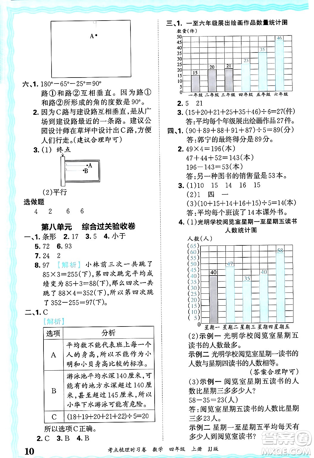 江西人民出版社2024年秋王朝霞考點梳理時習(xí)卷四年級數(shù)學(xué)上冊冀教版答案