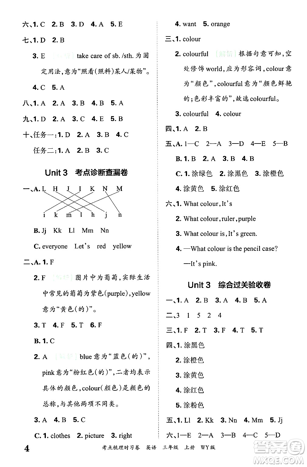 江西人民出版社2024年秋王朝霞考點(diǎn)梳理時(shí)習(xí)卷三年級英語上冊外研版答案