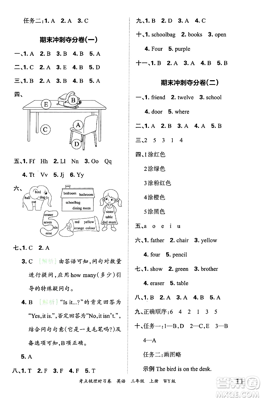 江西人民出版社2024年秋王朝霞考點(diǎn)梳理時(shí)習(xí)卷三年級英語上冊外研版答案