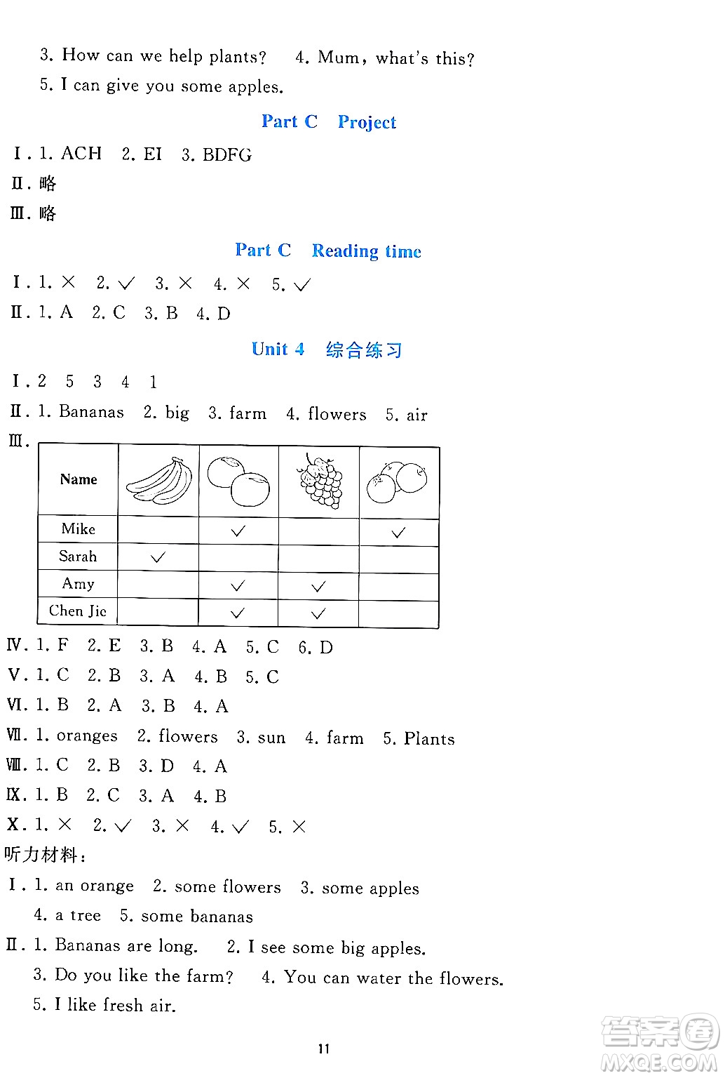 人民教育出版社2024年秋同步輕松練習(xí)三年級英語上冊人教PEP版答案