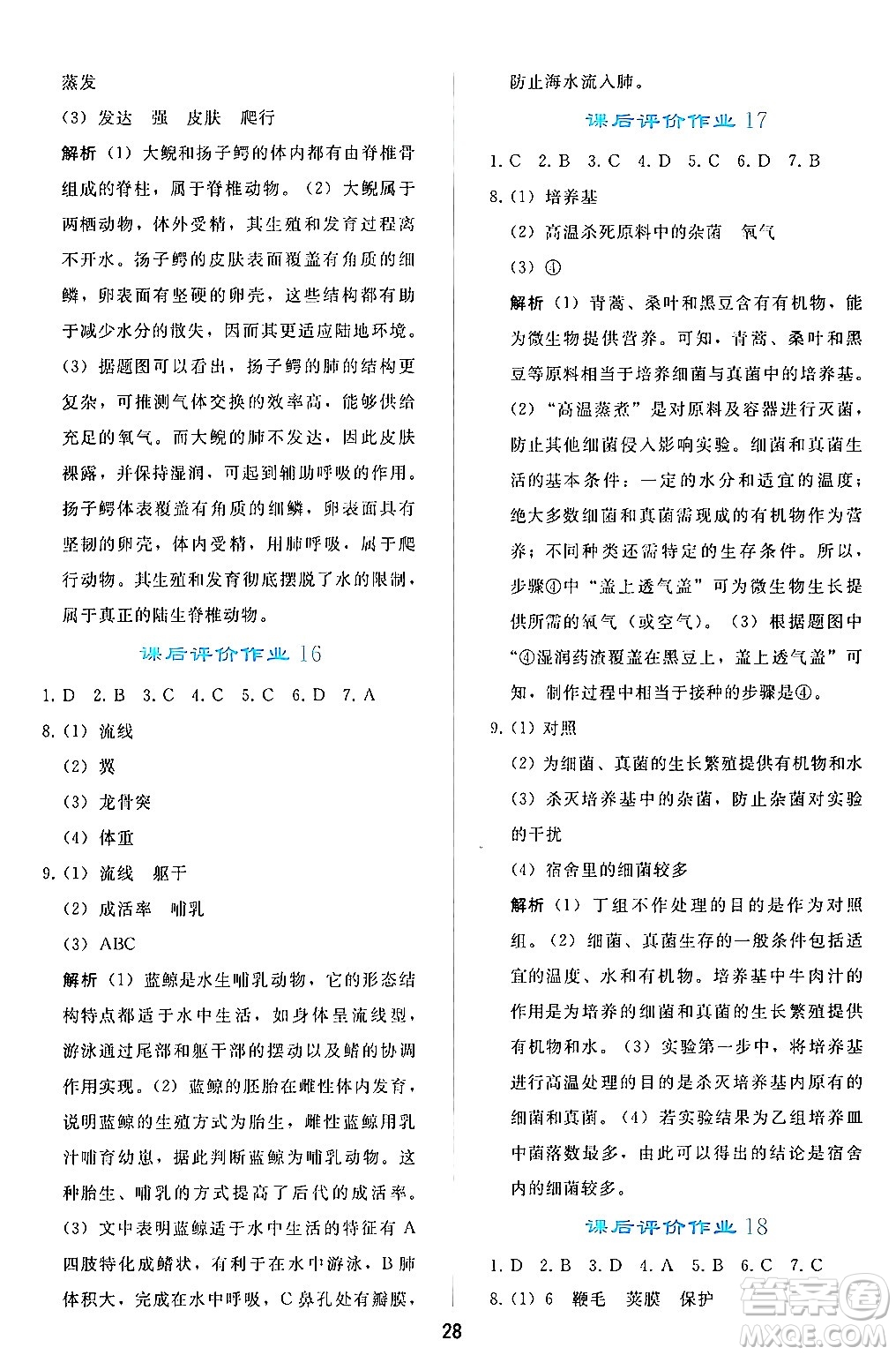 人民教育出版社2024年秋同步輕松練習(xí)七年級生物學(xué)上冊人教版答案