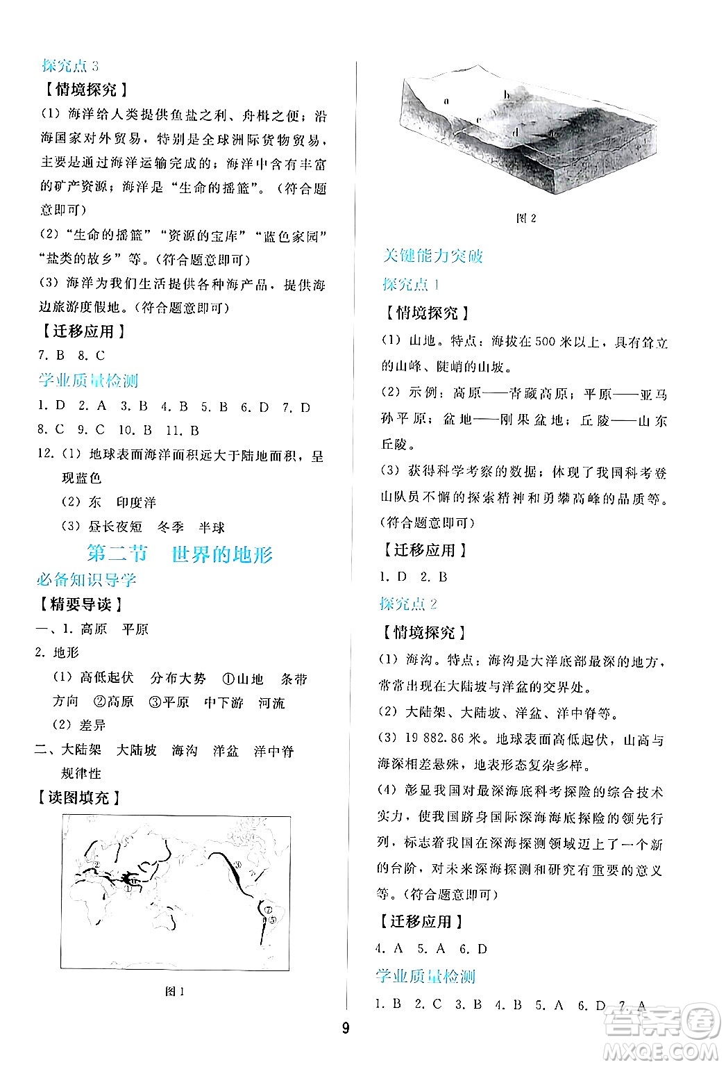 人民教育出版社2024年秋同步輕松練習(xí)七年級(jí)地理上冊(cè)人教版答案