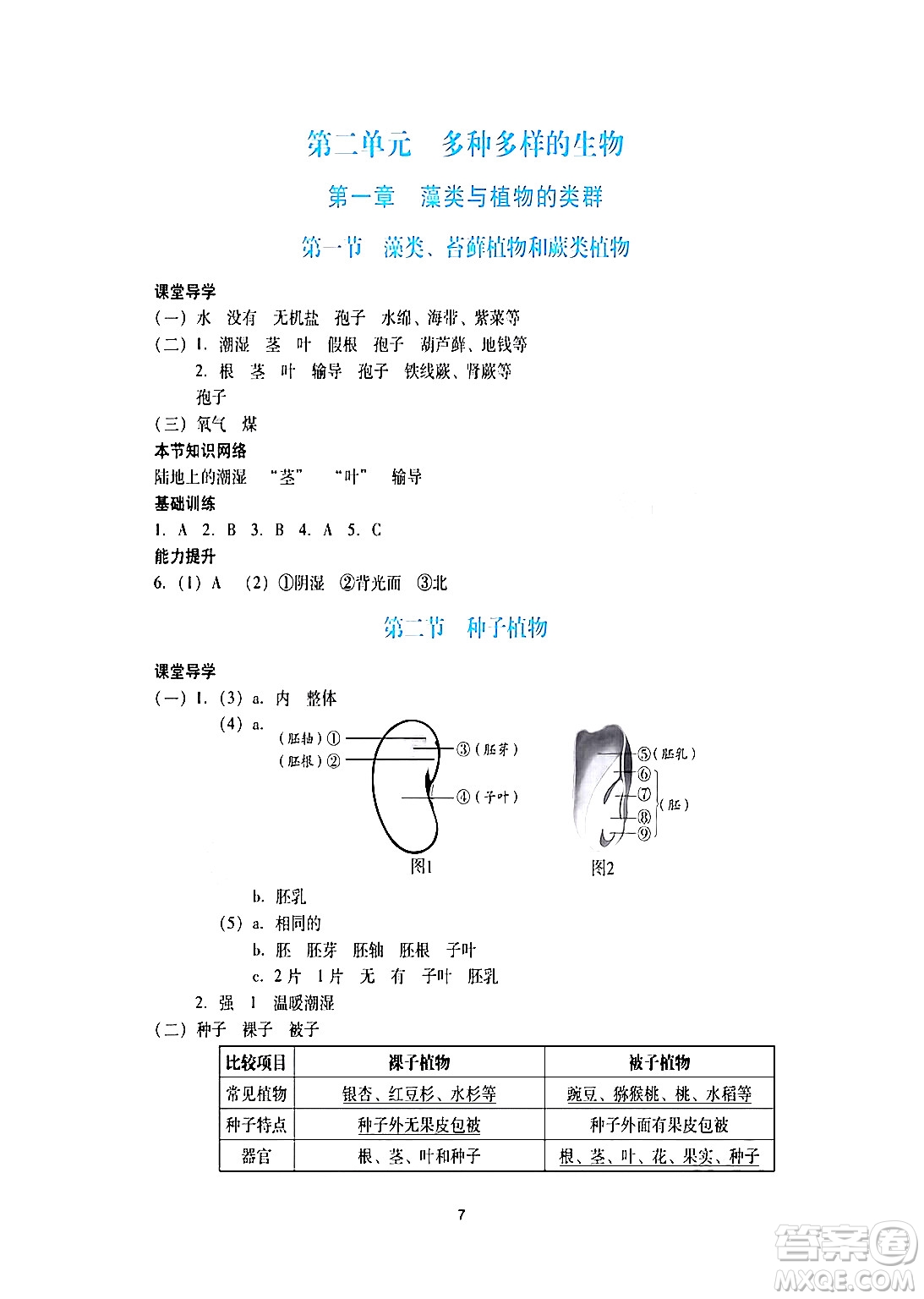 廣州出版社2024年秋陽光學(xué)業(yè)評價七年級生物上冊人教版答案