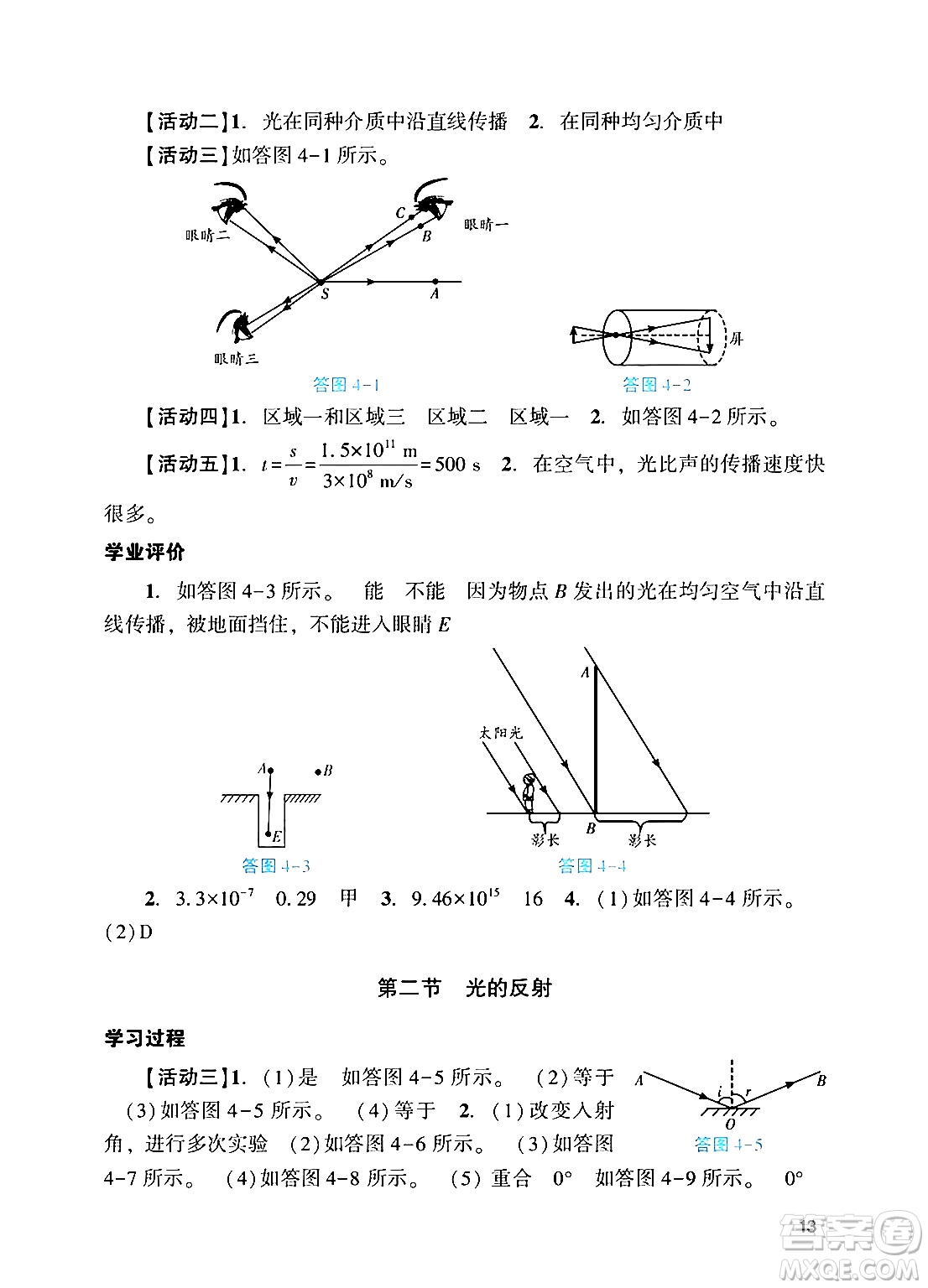 廣州出版社2024年秋陽光學(xué)業(yè)評價八年級物理上冊人教版答案