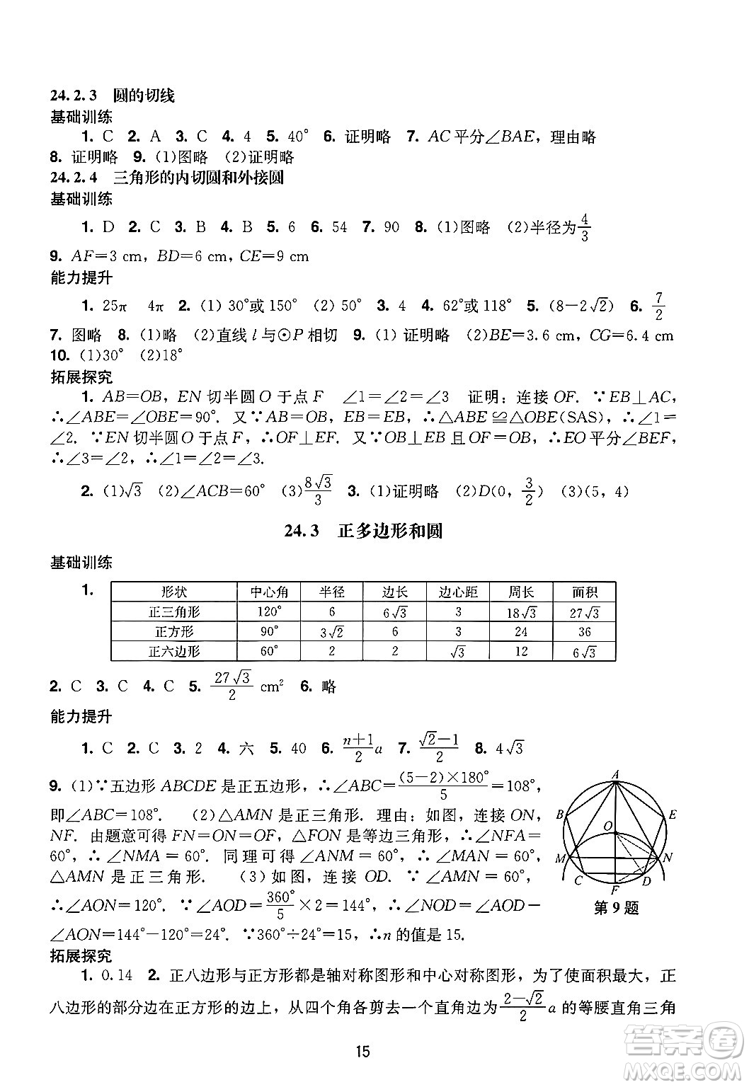 廣州出版社2024年秋陽光學(xué)業(yè)評(píng)價(jià)九年級(jí)數(shù)學(xué)上冊(cè)人教版答案