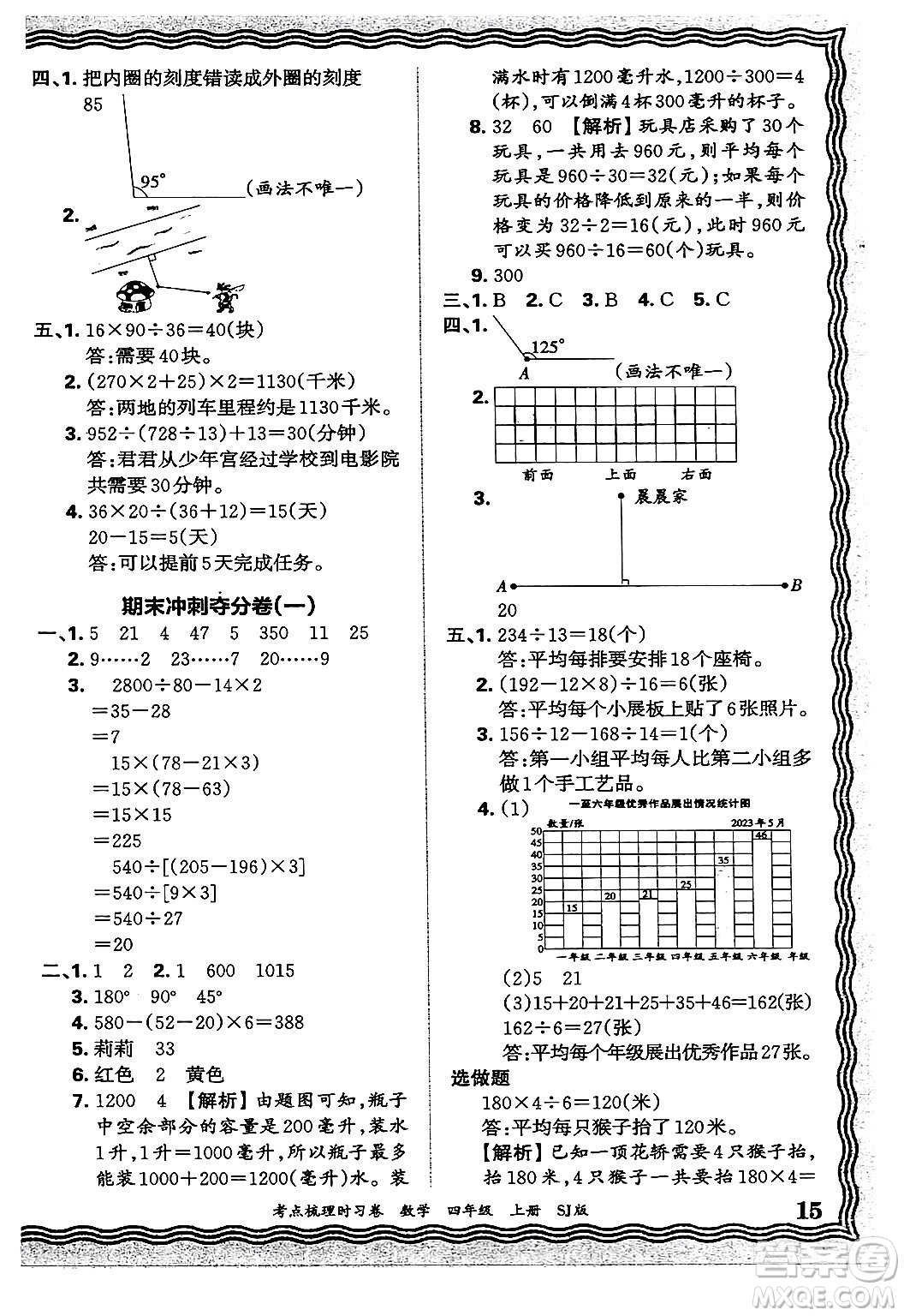 江西人民出版社2024年秋王朝霞考點(diǎn)梳理時習(xí)卷四年級數(shù)學(xué)上冊蘇教版答案