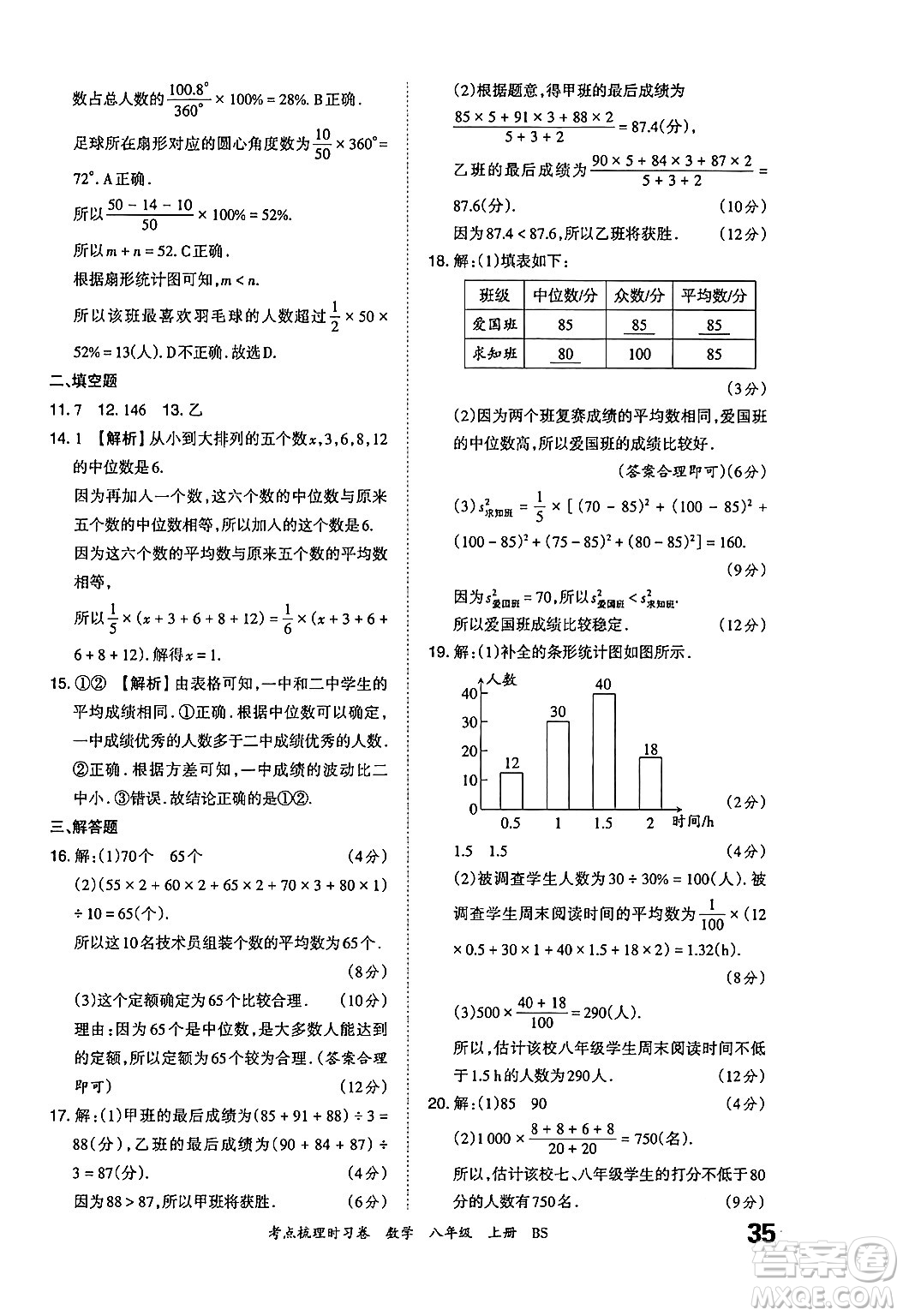 江西人民出版社2024年秋王朝霞考點(diǎn)梳理時(shí)習(xí)卷八年級(jí)數(shù)學(xué)上冊(cè)北師大版答案