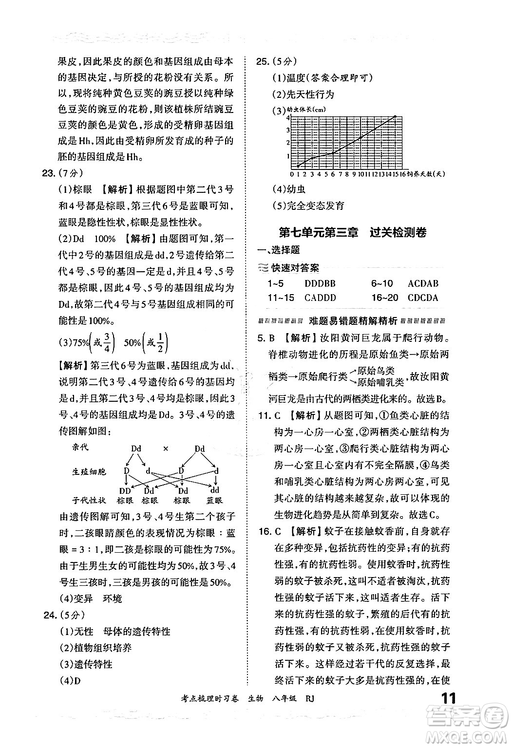 江西人民出版社2024年秋王朝霞考點梳理時習卷八年級生物上冊人教版答案