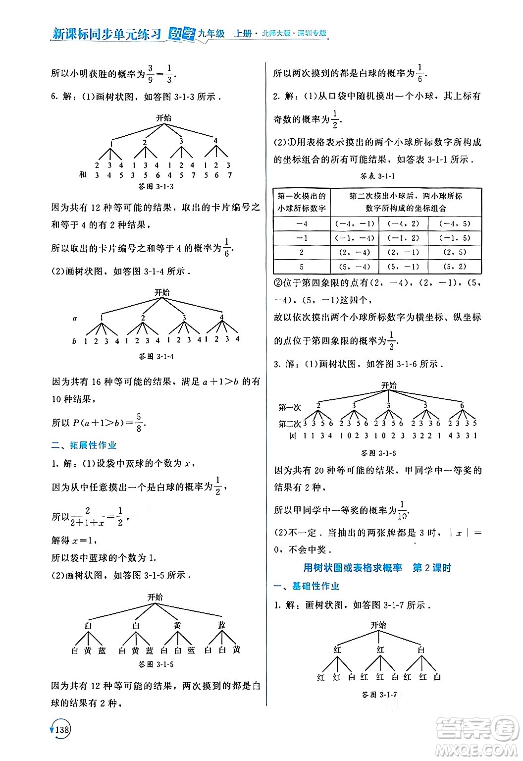 北京師范大學出版社2024年秋新課標同步單元練習九年級數(shù)學上冊北師大版深圳專版答案