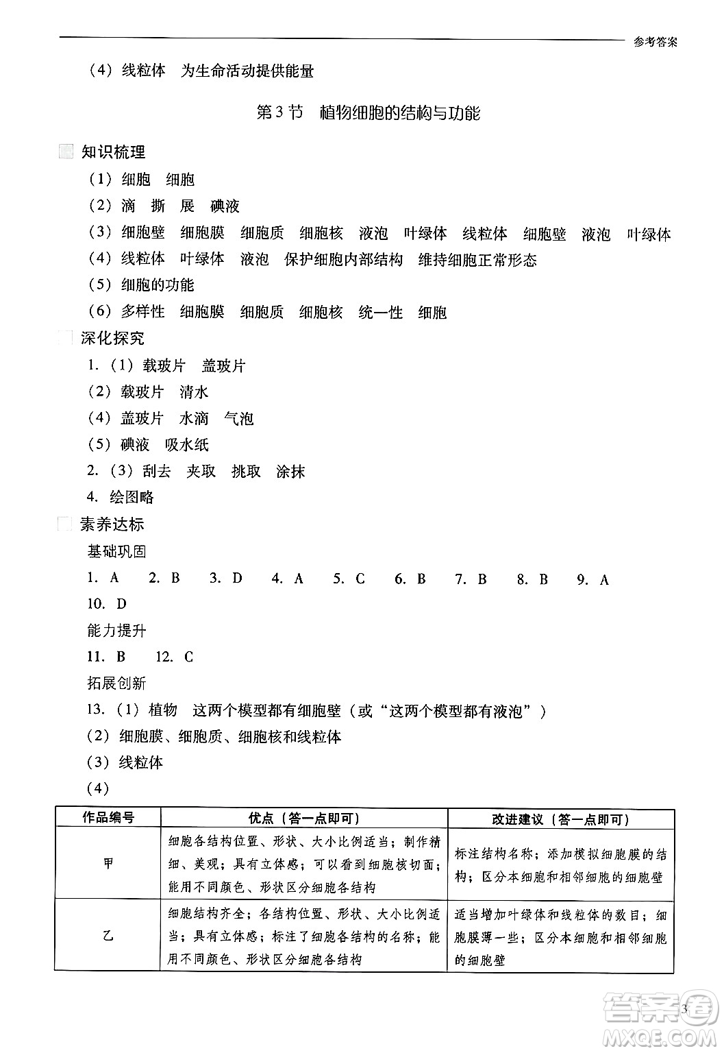 山西教育出版社2024年秋新課程問題解決導(dǎo)學(xué)方案七年級(jí)生物上冊(cè)鳳凰版答案