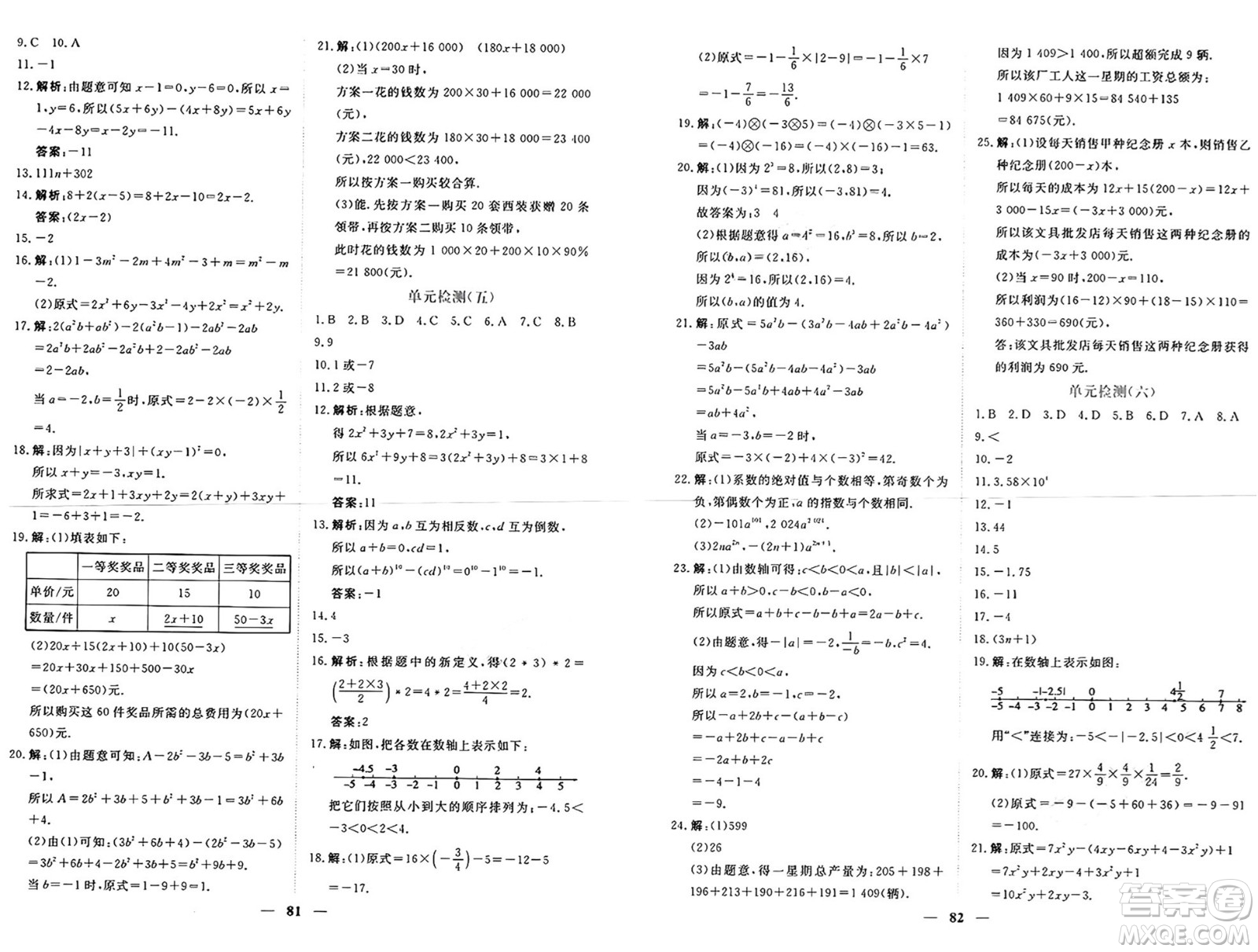 青海人民出版社2024年秋新坐標(biāo)同步練習(xí)七年級數(shù)學(xué)上冊人教版青海專版答案