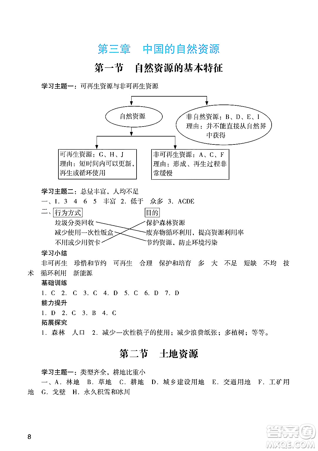 廣州出版社2024年秋陽光學(xué)業(yè)評價八年級地理上冊人教版答案