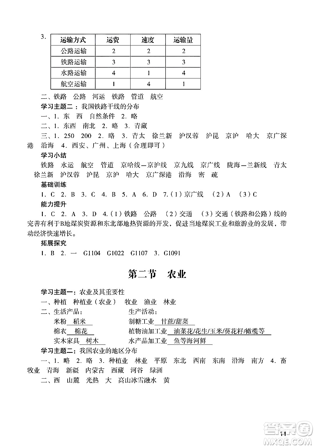 廣州出版社2024年秋陽光學(xué)業(yè)評價八年級地理上冊人教版答案