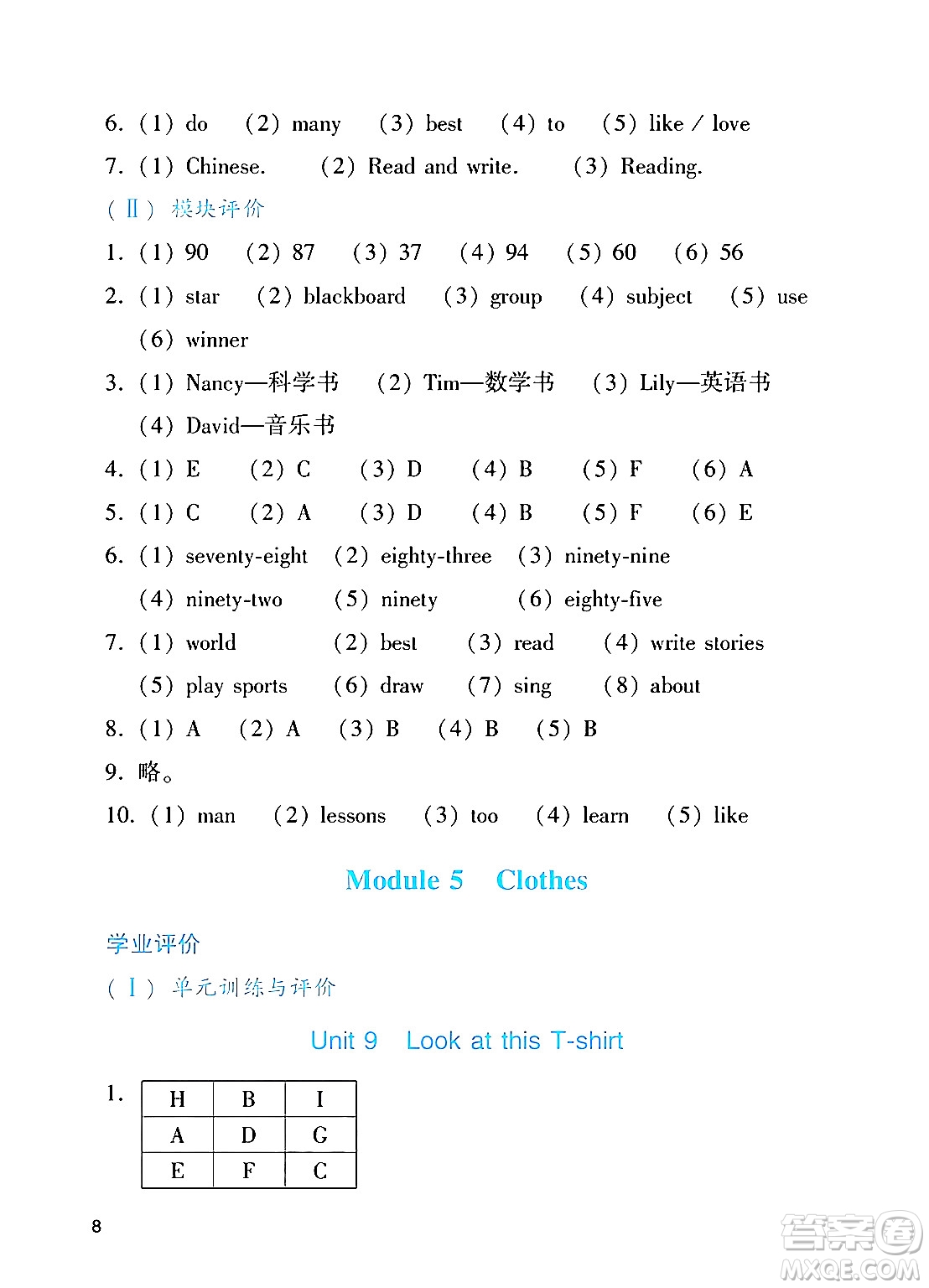 廣州出版社2024年秋陽光學業(yè)評價四年級英語上冊教科版答案