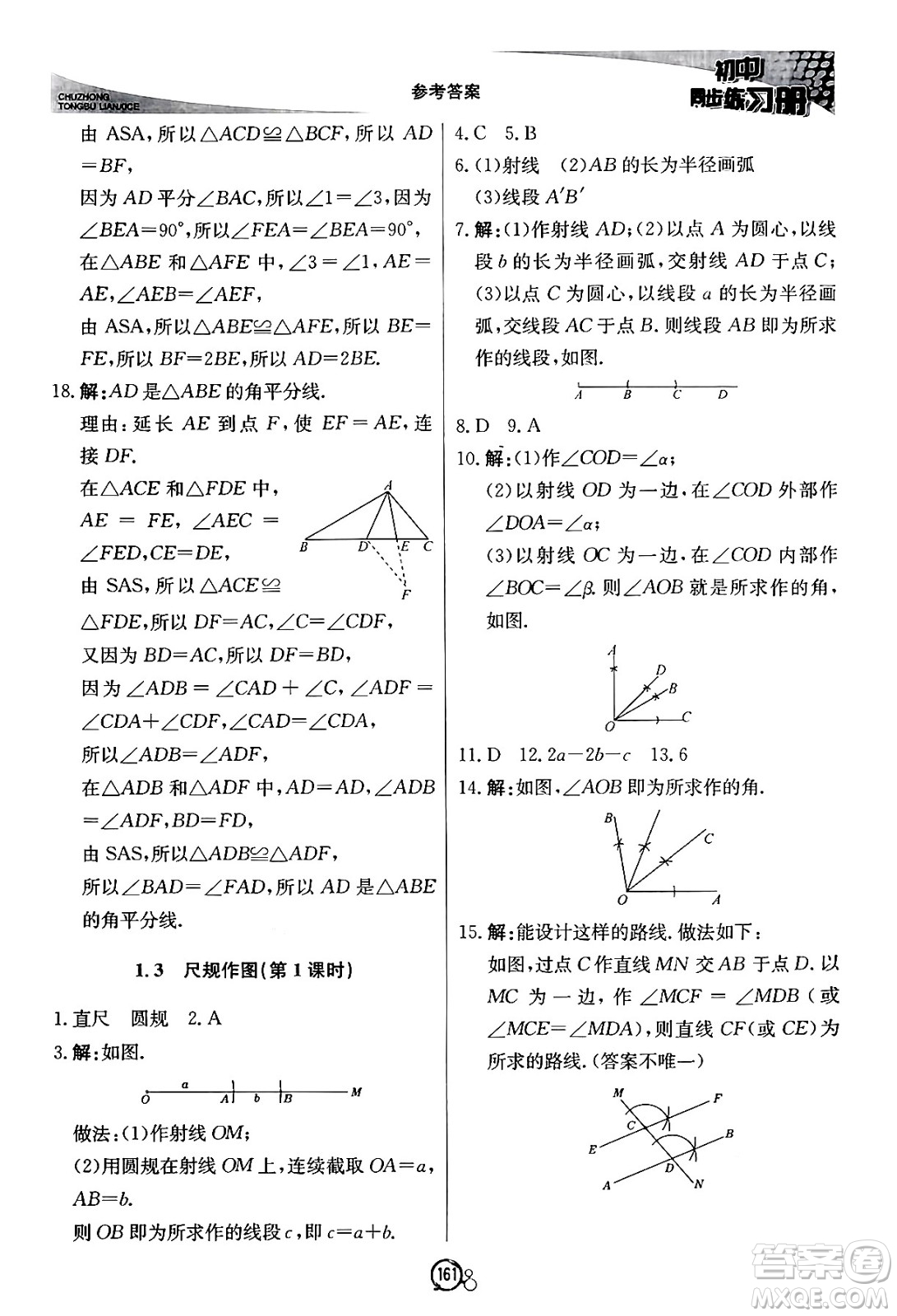 北京教育出版社2024秋初中同步練習(xí)冊(cè)八年級(jí)數(shù)學(xué)上冊(cè)青島版答案