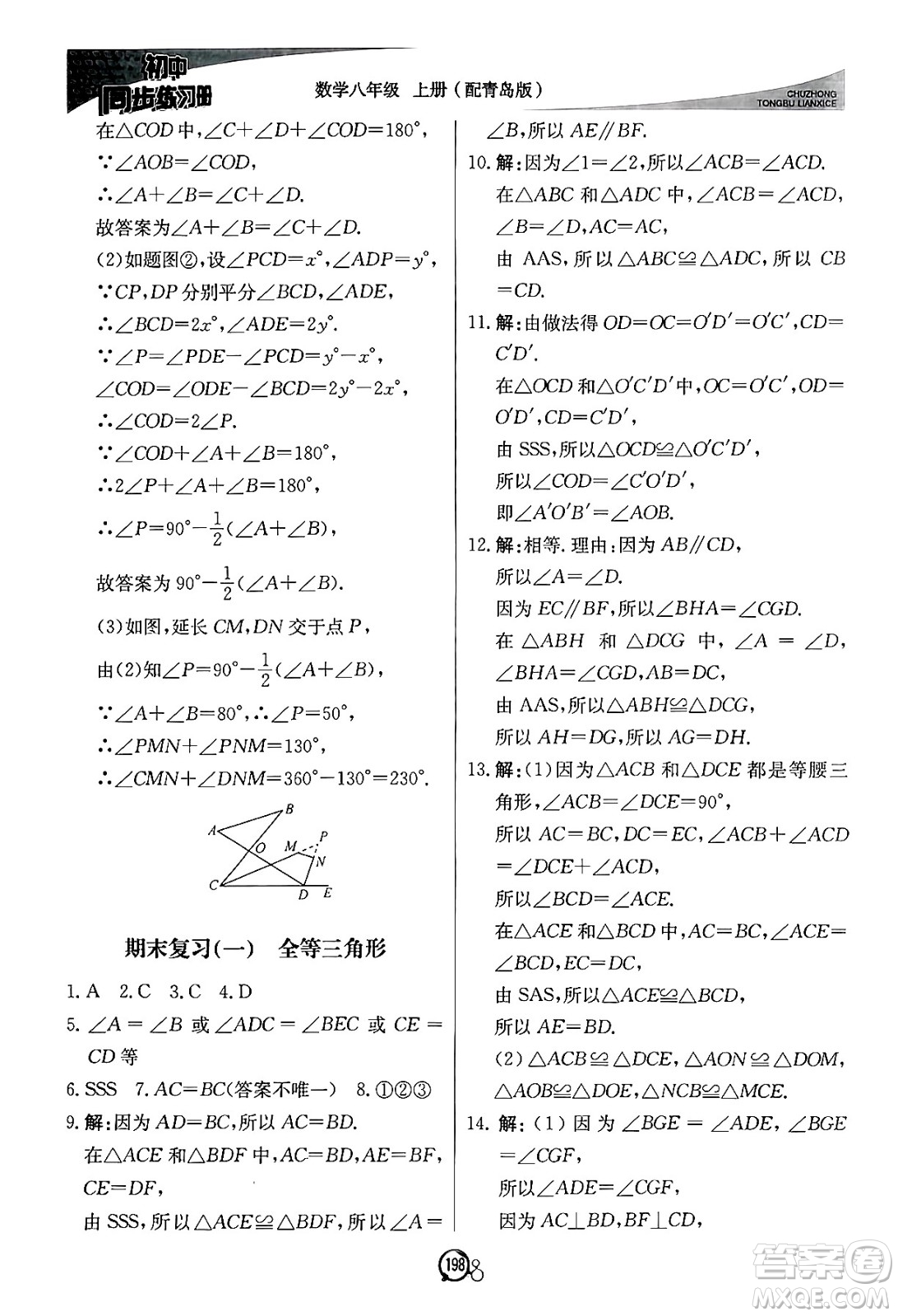 北京教育出版社2024秋初中同步練習(xí)冊(cè)八年級(jí)數(shù)學(xué)上冊(cè)青島版答案