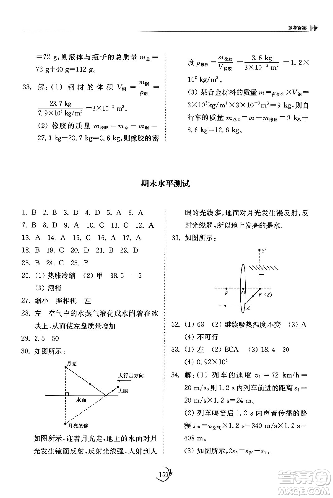 山東科學(xué)技術(shù)出版社2024秋初中同步練習(xí)冊八年級物理上冊教科版答案