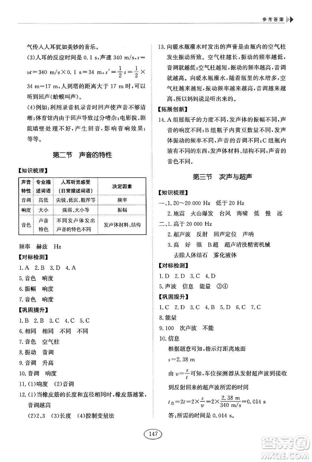 山東科學(xué)技術(shù)出版社2024秋初中同步練習(xí)冊八年級物理上冊魯科版答案