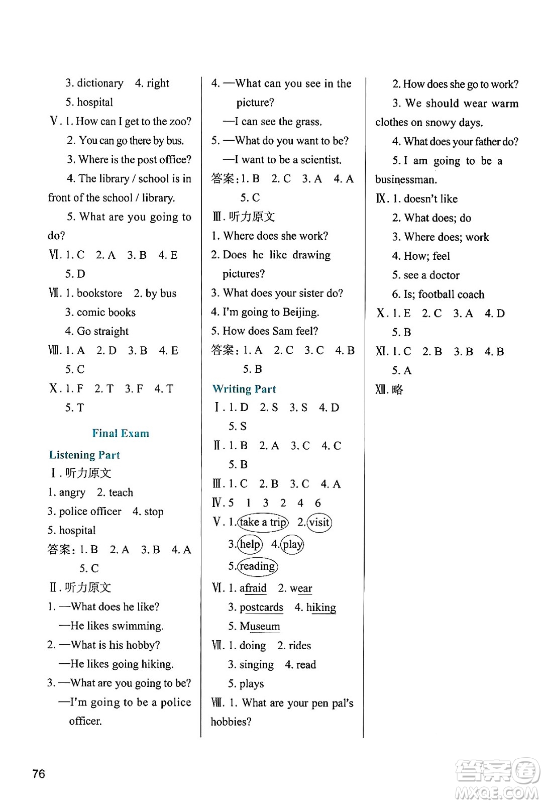 陜西人民教育出版社2024年秋學(xué)習(xí)與評(píng)價(jià)六年級(jí)英語(yǔ)上冊(cè)人教版答案