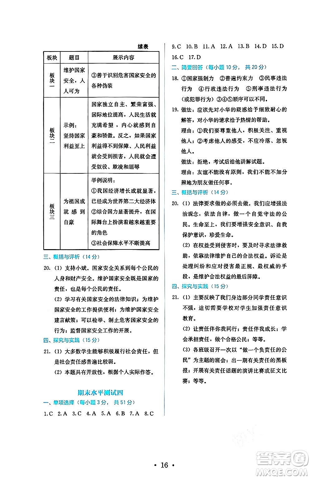 人民教育出版社2024年秋人教金學(xué)典同步練習(xí)冊同步解析與測評八年級道德與法治上冊人教版答案