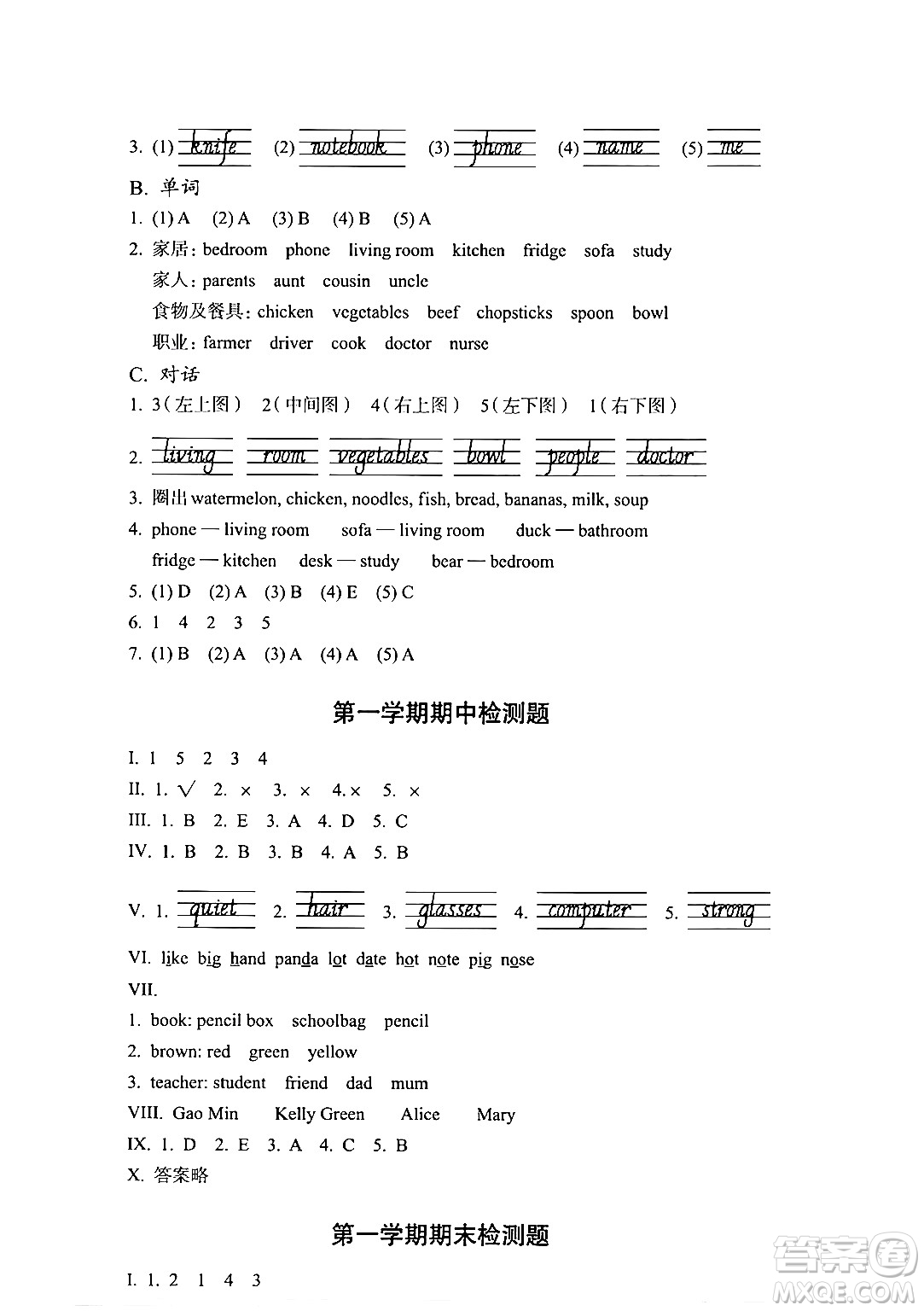 人民教育出版社2024年秋人教金學(xué)典同步練習(xí)冊(cè)同步解析與測(cè)四年級(jí)英語(yǔ)上冊(cè)人教PEP版三起點(diǎn)答案