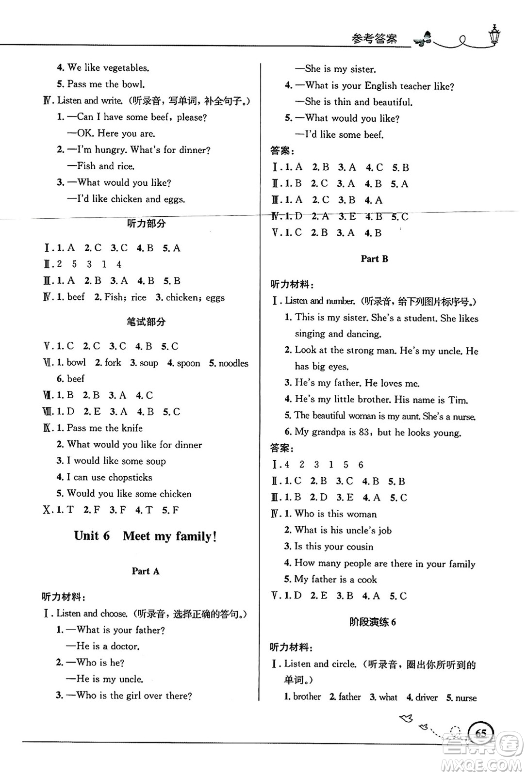 人民教育出版社2024年秋小學同步測控優(yōu)化設計四年級英語上冊人教PEP版廣東專版答案