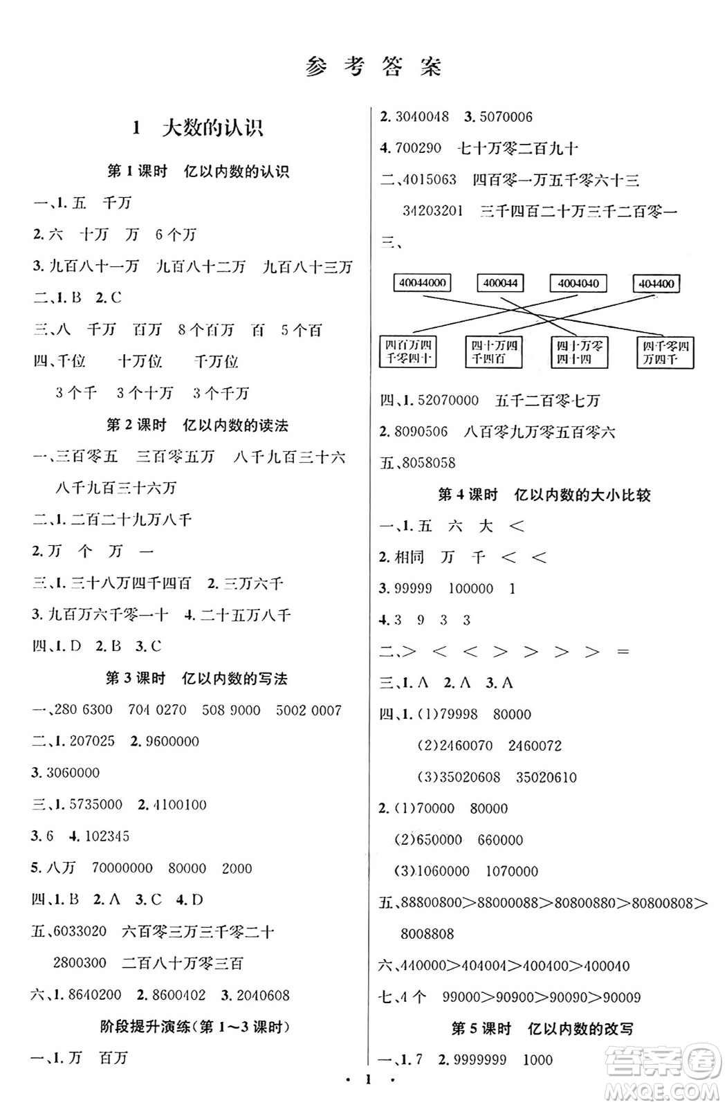 人民教育出版社2024年秋同步解析與測(cè)評(píng)學(xué)練考四年級(jí)數(shù)學(xué)上冊(cè)人教版答案