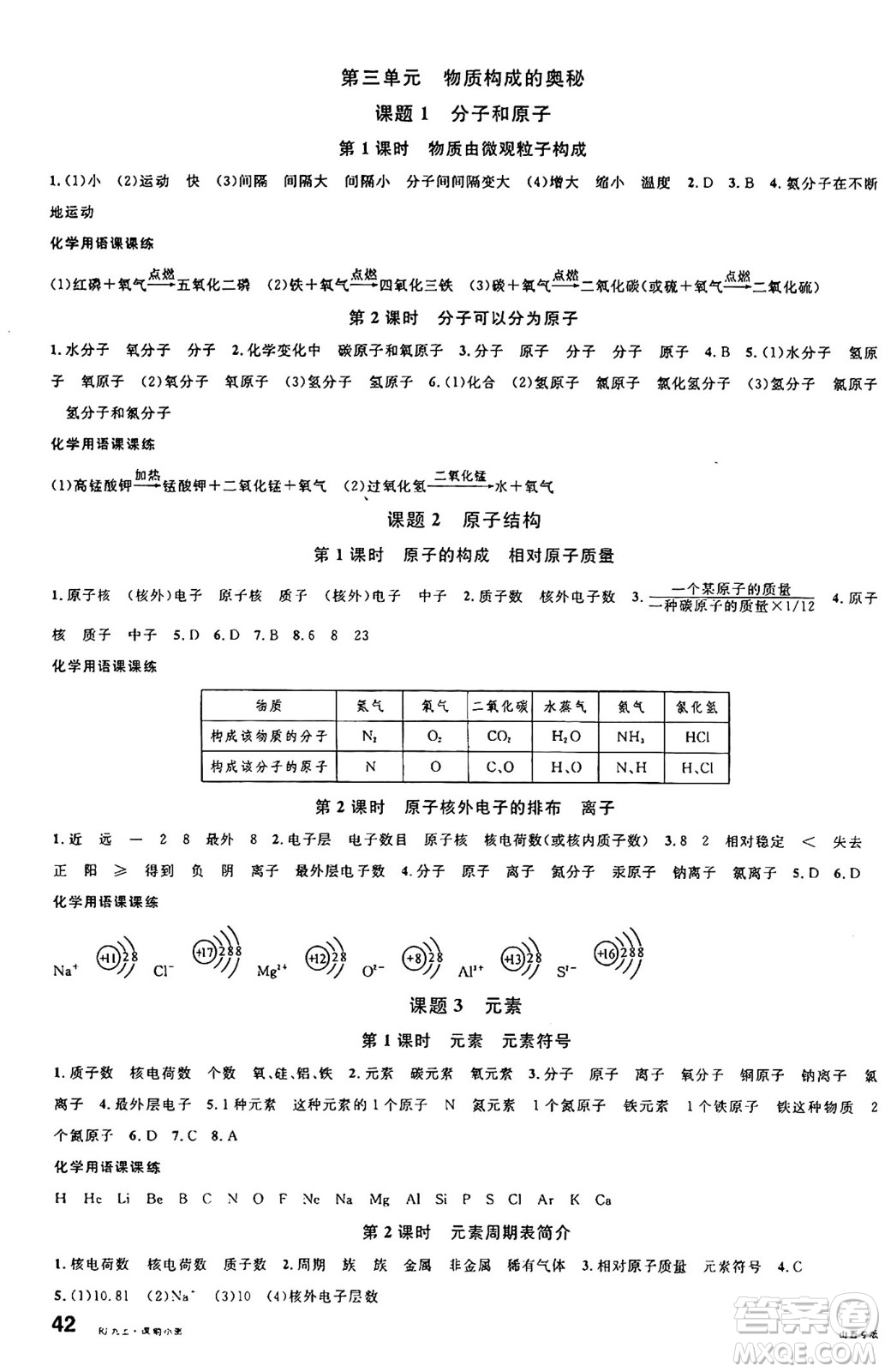 甘肅少年兒童出版社2024年秋名校課堂九年級(jí)化學(xué)上冊(cè)人教版山西專版答案