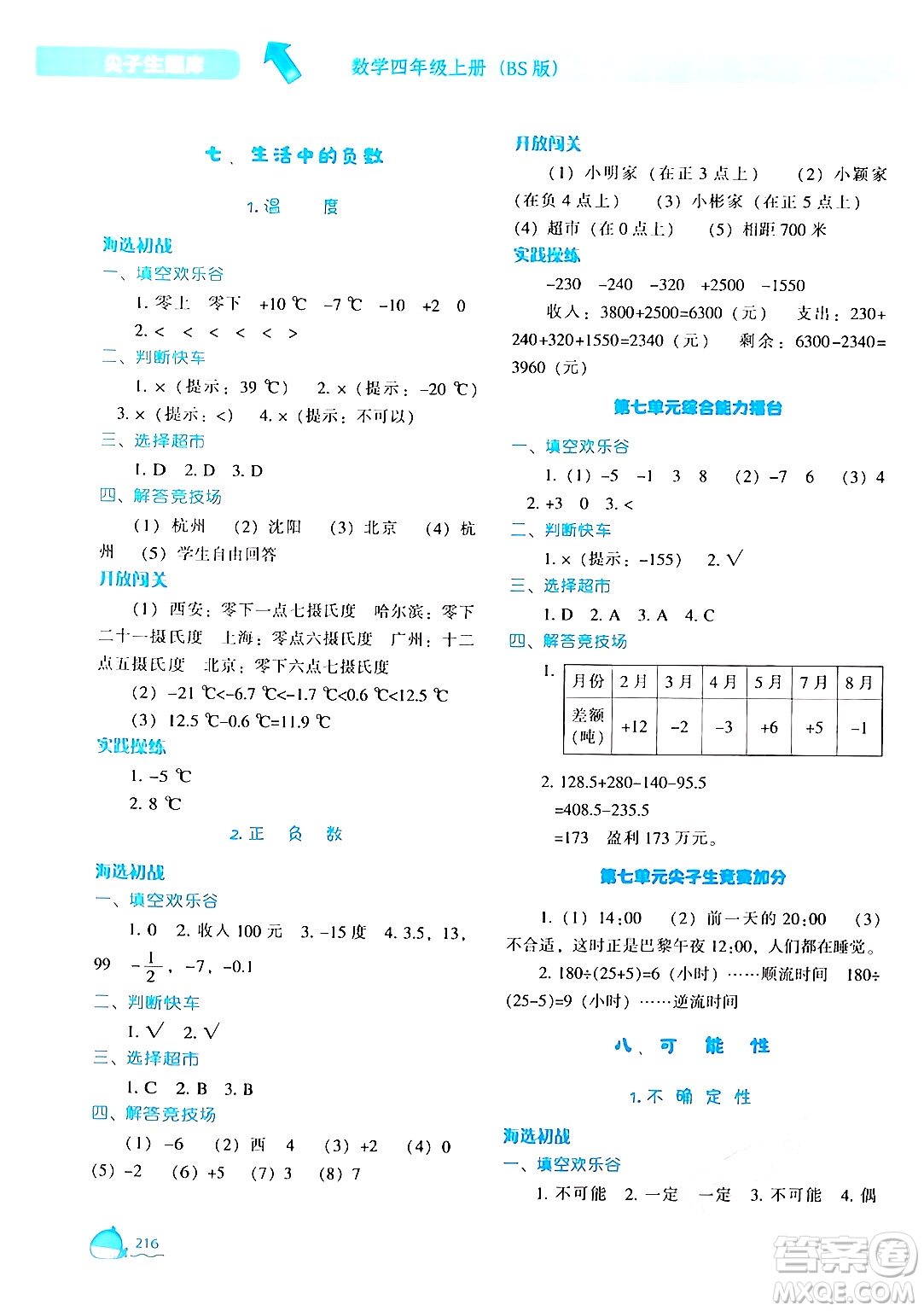 遼寧教育出版社2024年秋尖子生題庫四年級數(shù)學(xué)上冊北師大版答案