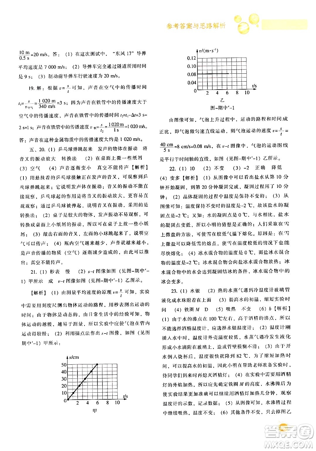 遼寧教育出版社2024年秋尖子生題庫八年級物理上冊人教版答案