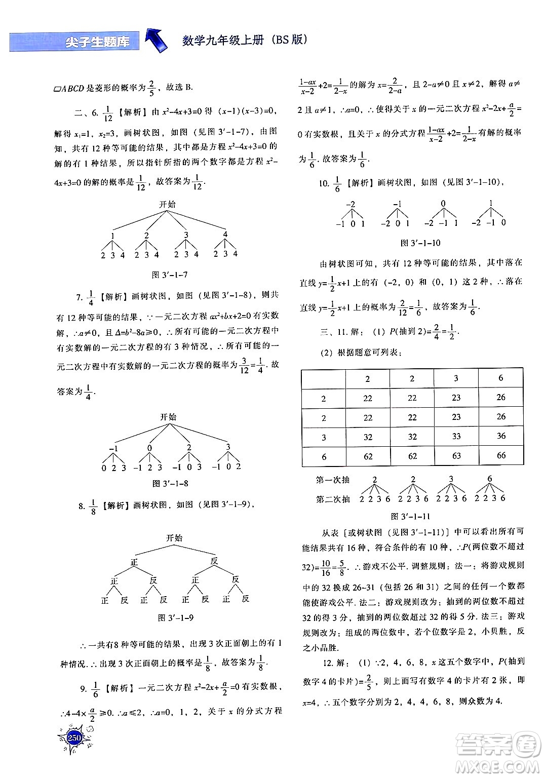 遼寧教育出版社2024年秋尖子生題庫(kù)九年級(jí)數(shù)學(xué)上冊(cè)北師大版答案