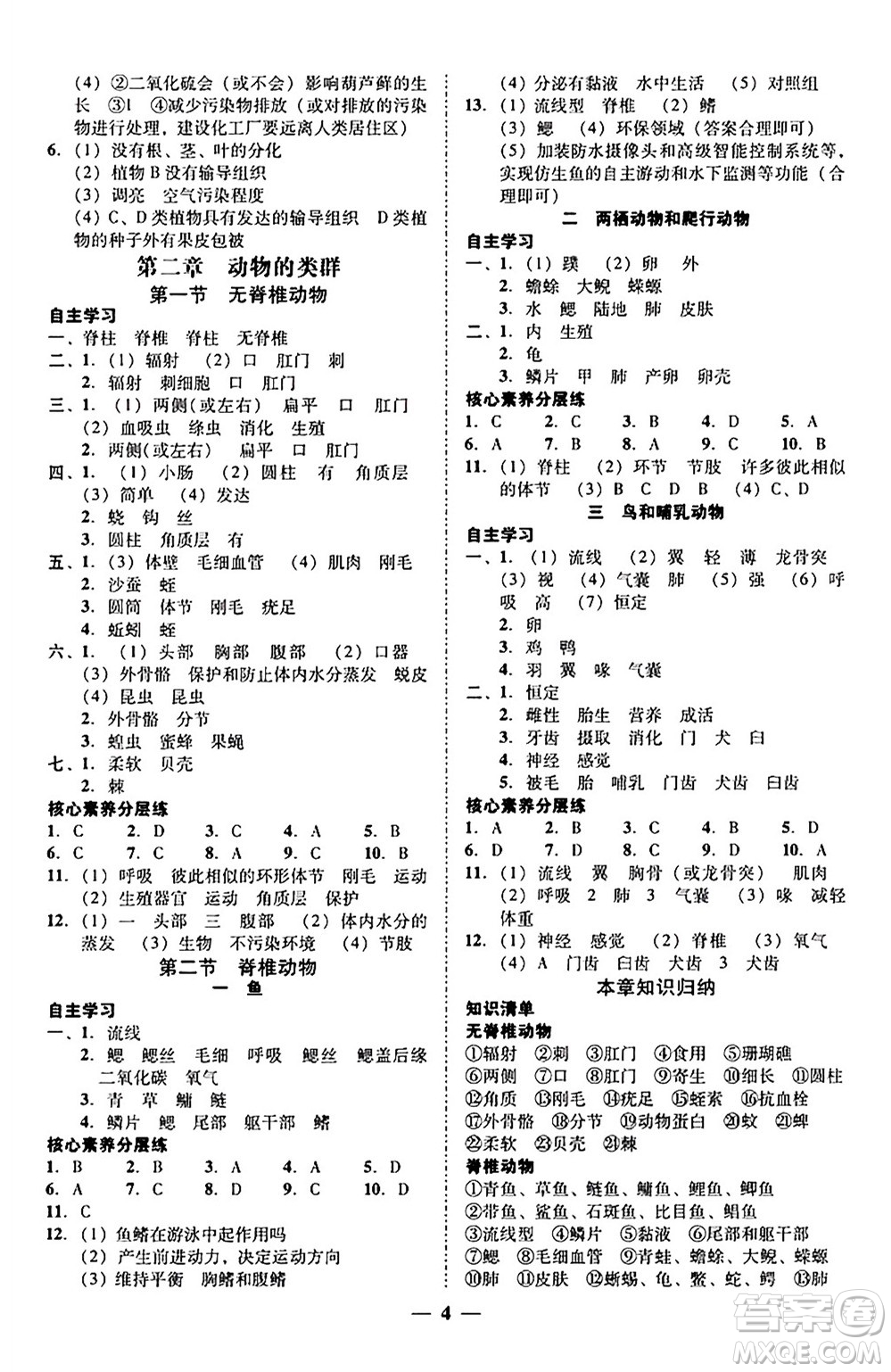 廣東教育出版社2024年秋南粵學典學考精練七年級生物上冊人教版答案