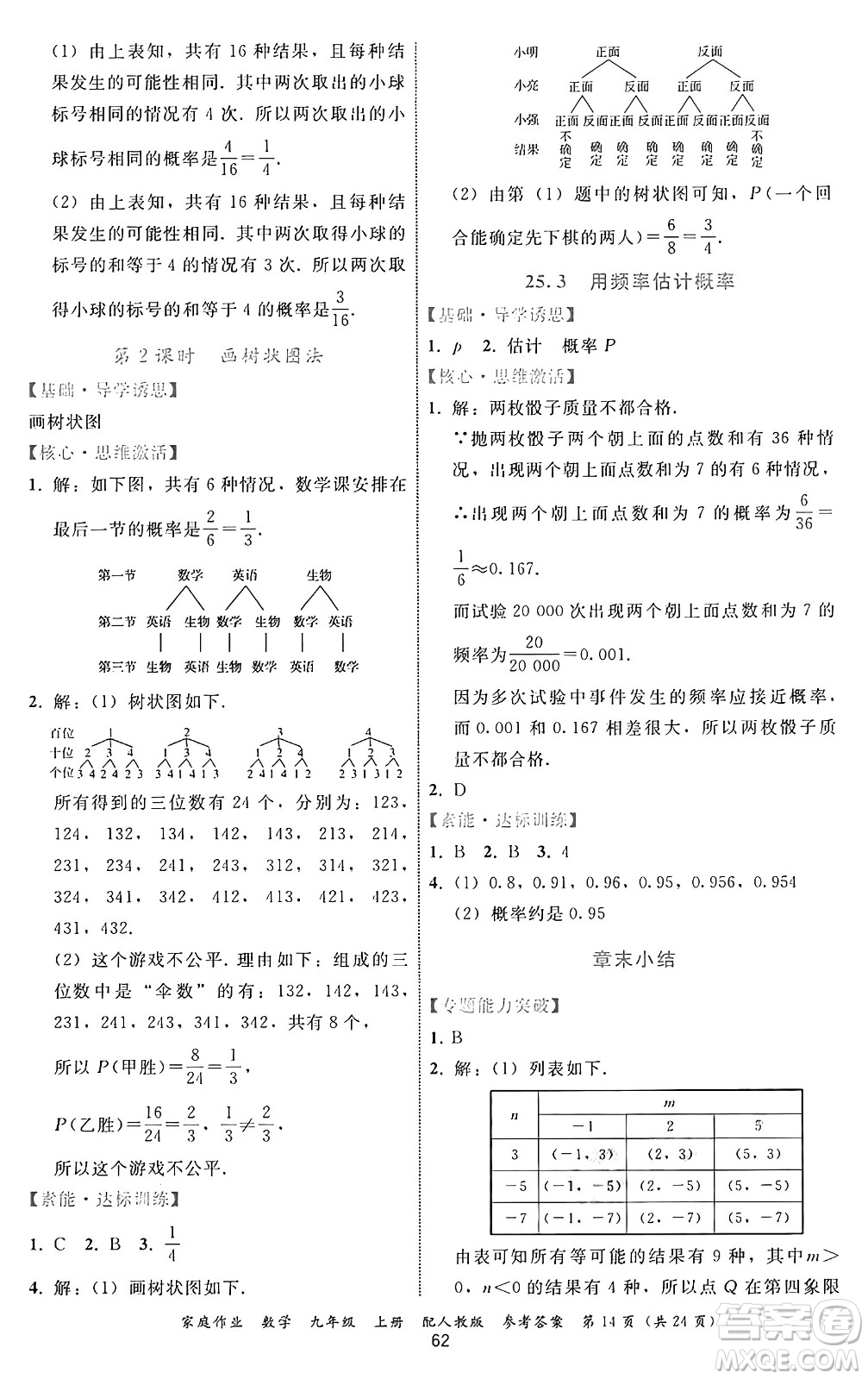 貴州教育出版社2024年秋家庭作業(yè)九年級數(shù)學(xué)上冊人教版答案